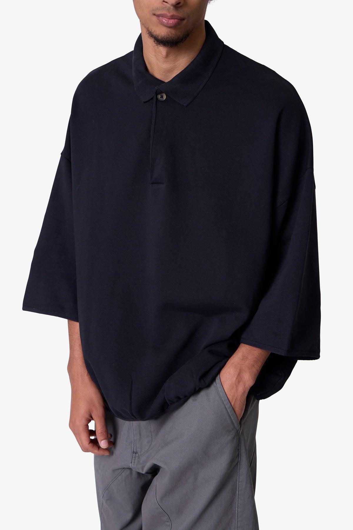 Oversized Knit Polo S/S Shirt - Black Product Image