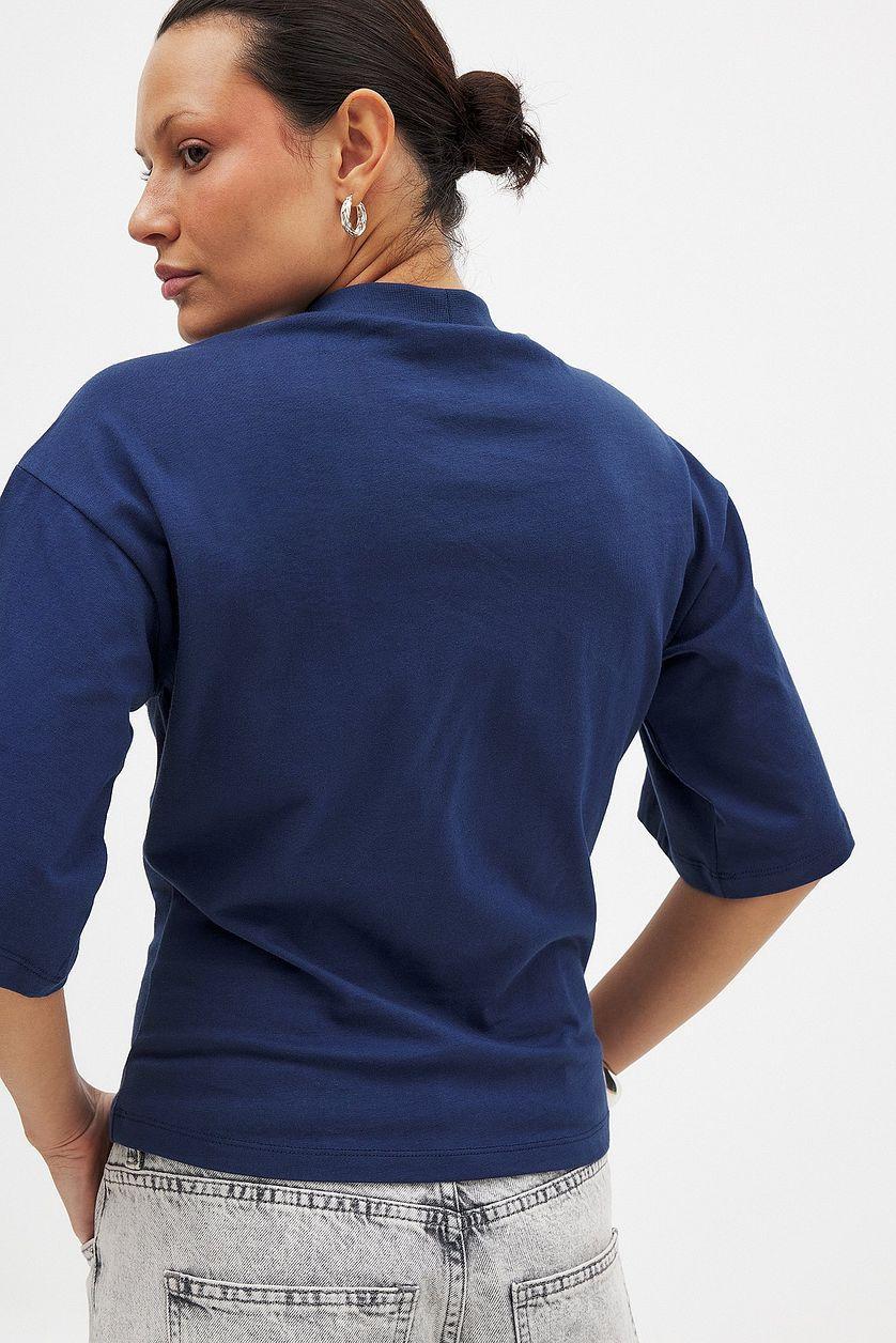 Funnel Neck Shaped Cotton T-shirt Product Image