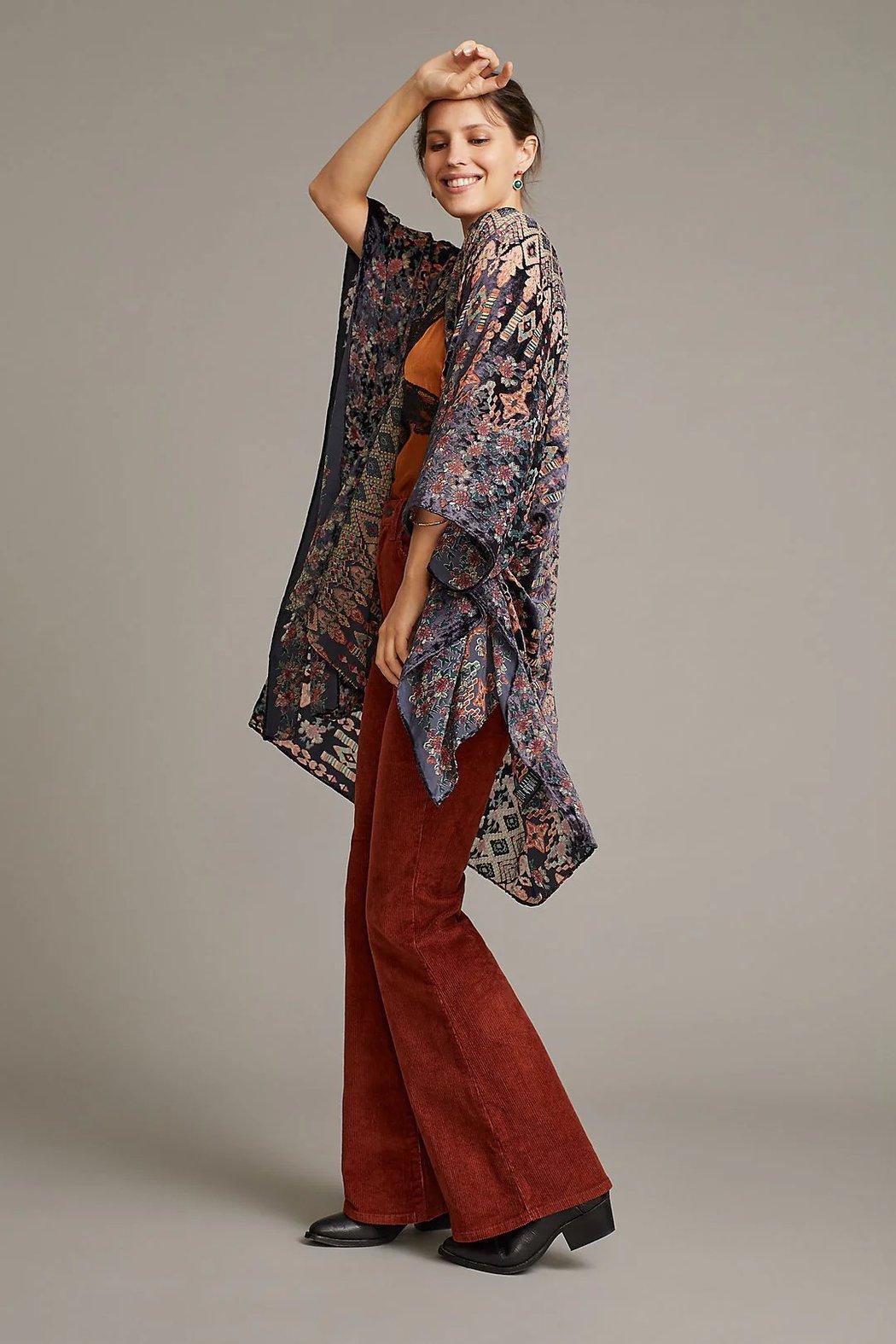 Multicolored Velvet Kimono Black Product Image