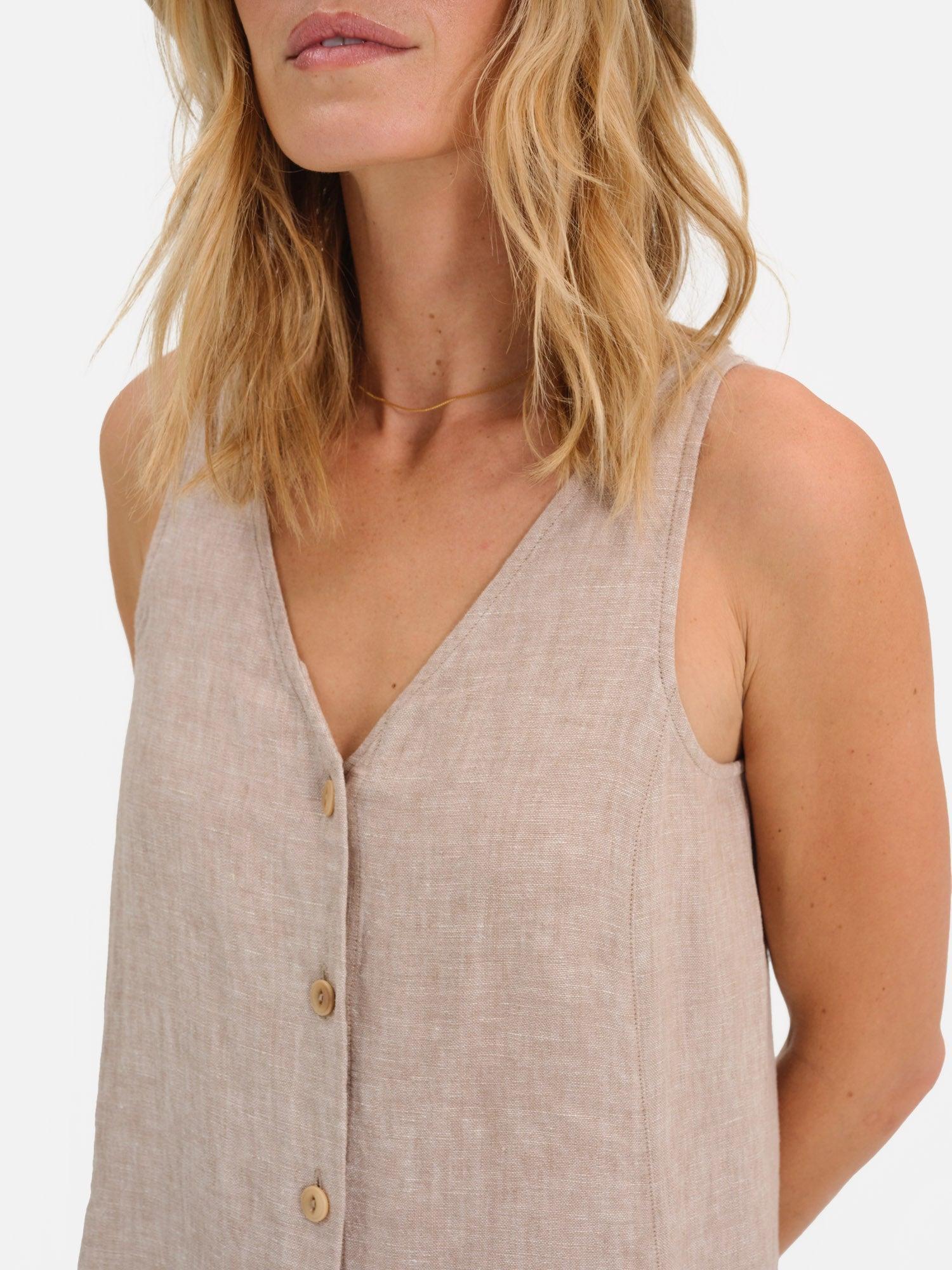 Organic Linen Button Front Dress Female Product Image