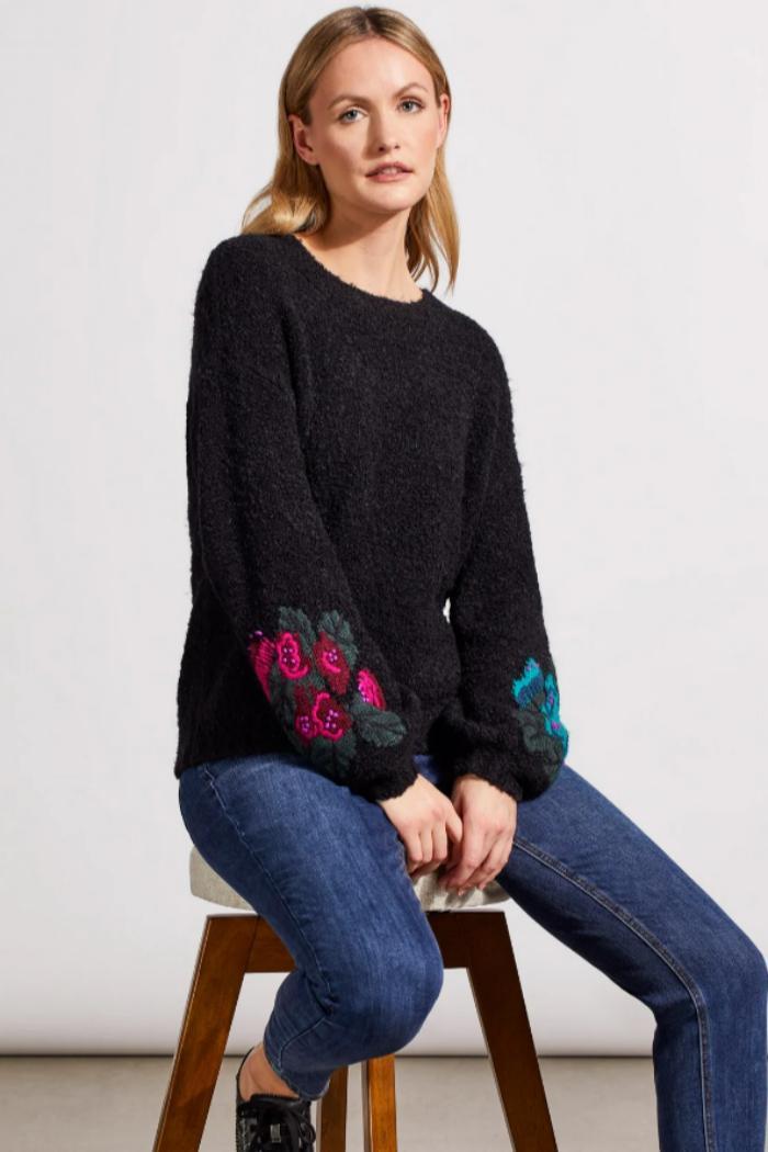 BOUCLÉ Drop Shoulder Sweater With Embroidered Sleeves Product Image