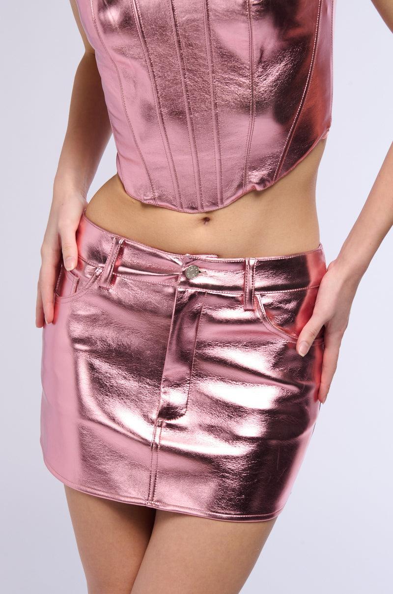 TRY ME METALLIC MINI SKIRT IN ROSE GOLD Product Image