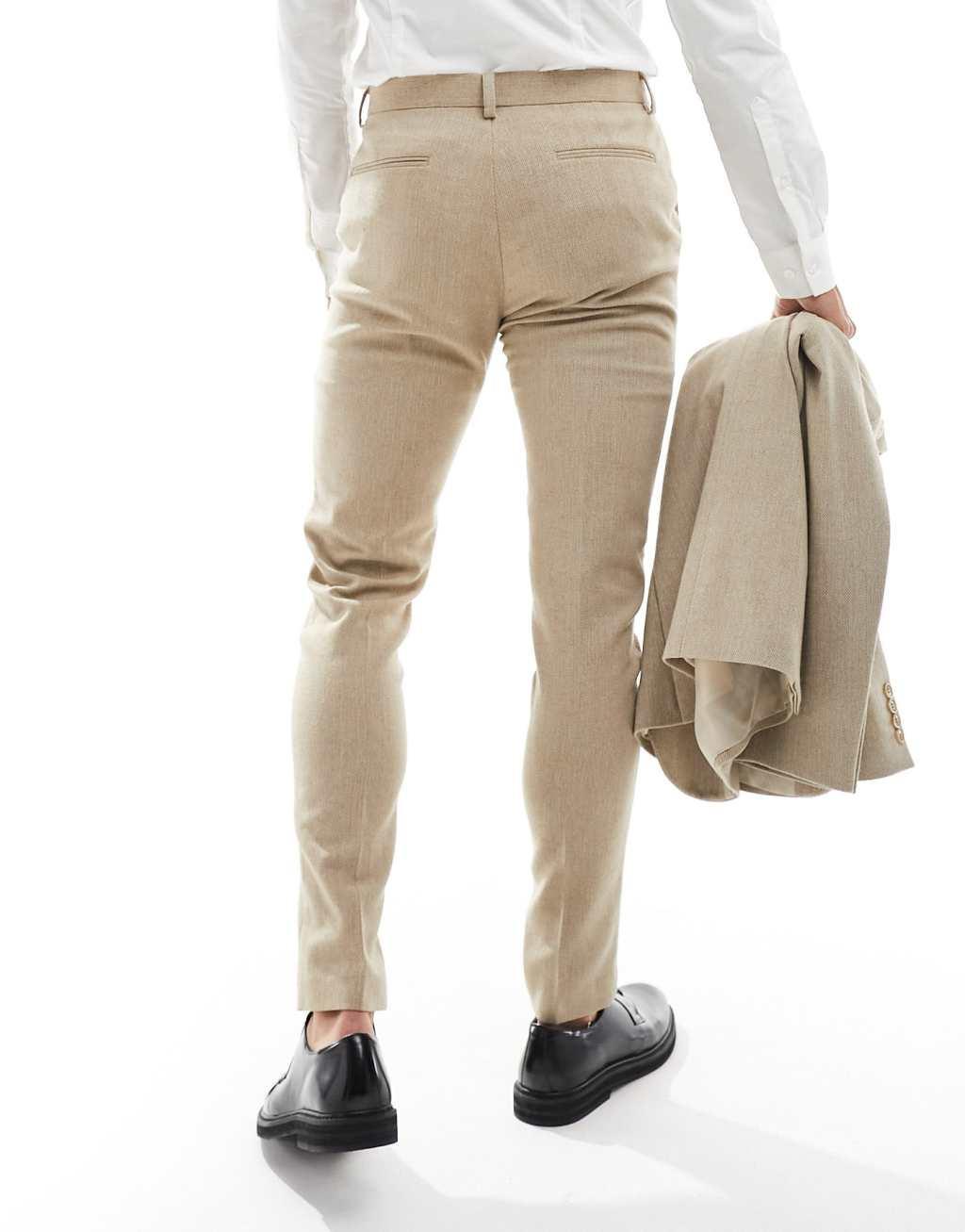 ASOS DESIGN skinny fit wool mix suit pants in camel basketweave Product Image