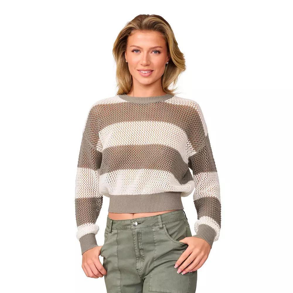 Women's Grey & Gray Open-Stitch Crewneck Sweater, Size: Small, Shadow Stripe Product Image