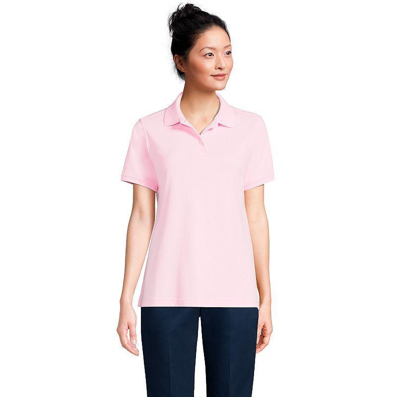 Women's Lands' End School Uniform Classic Short Sleeve Interlock Polo Top, Size: Large, White Product Image