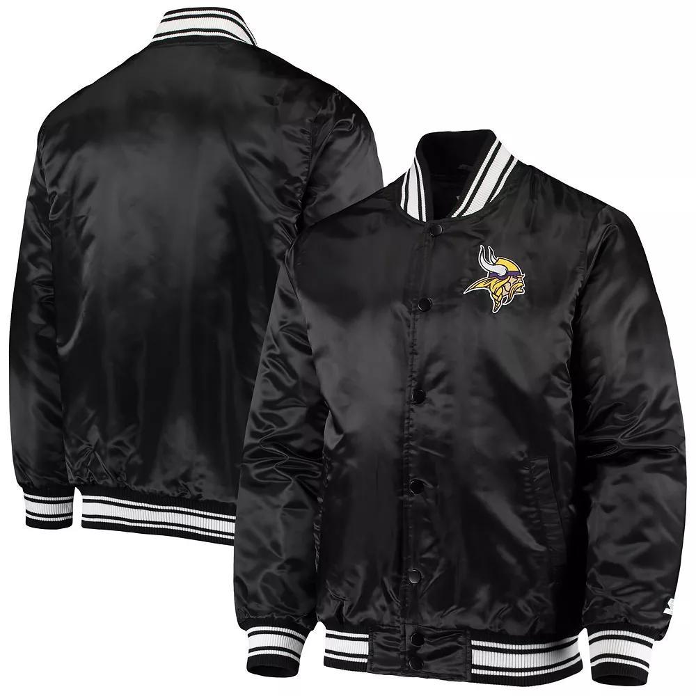 Men's Starter Black Minnesota Vikings Locker Room Satin Varsity Full-Snap Jacket, Size: XL Product Image