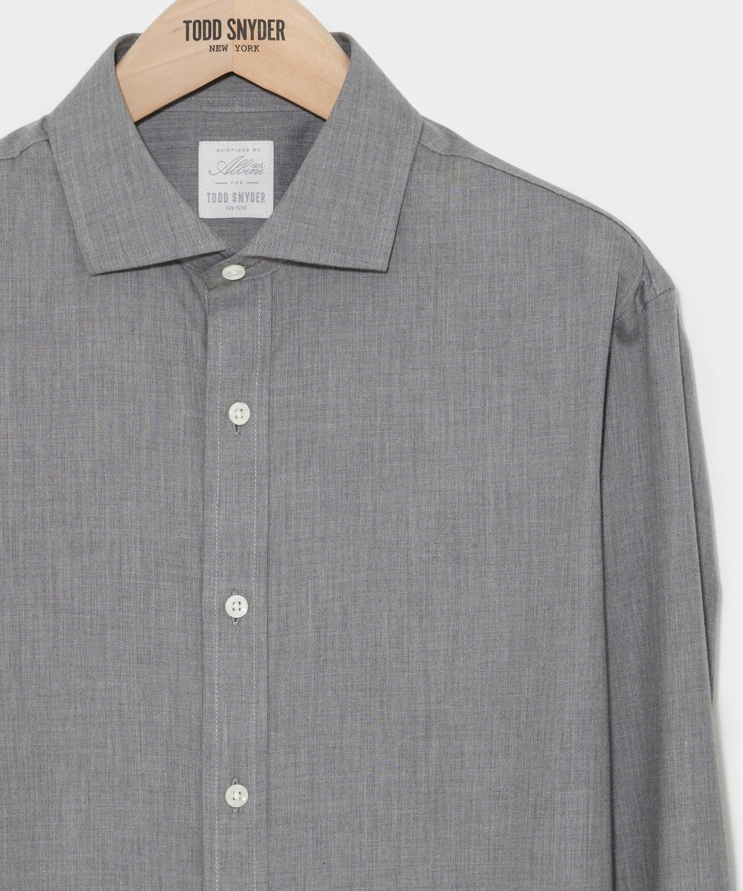 Slim Fit Flannel Spread Collar Dress Shirt in Grey Product Image