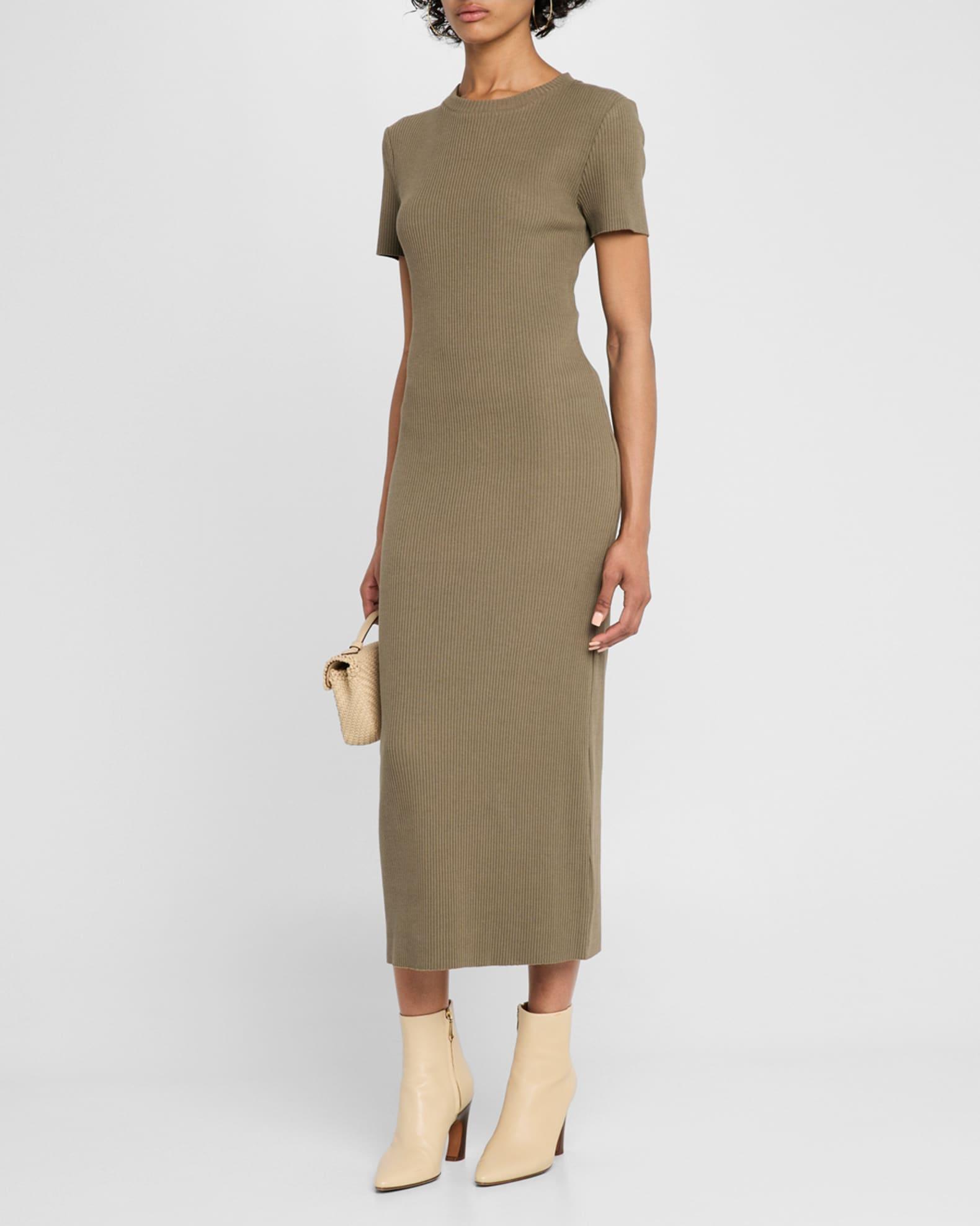 Short-Sleeve Ribbed Midi Dress Product Image