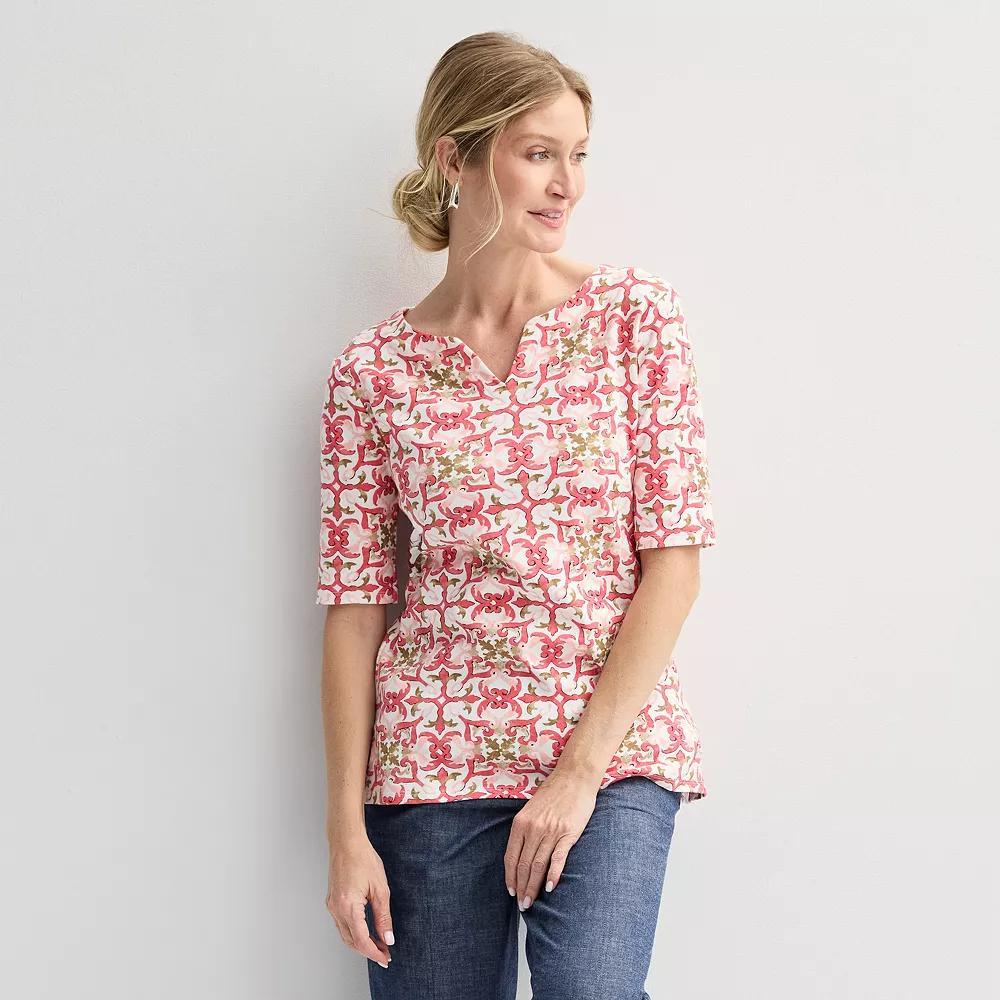 Petite Croft & Barrow® Elbow Sleeve Splitneck Top, Women's,  Product Image