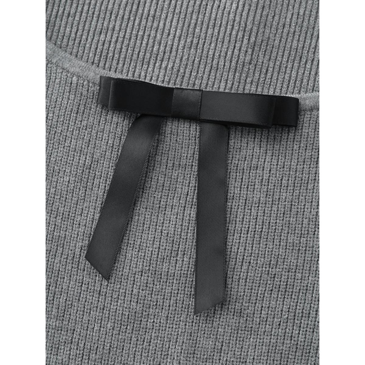 Plus Size Bowknot Neckline Cinched-Waist A-Line Sweater Dress DarkGray Women Timeless Bodycon Long Sleeve Elegant Sweater Dresses BloomChic 12/L Product Image