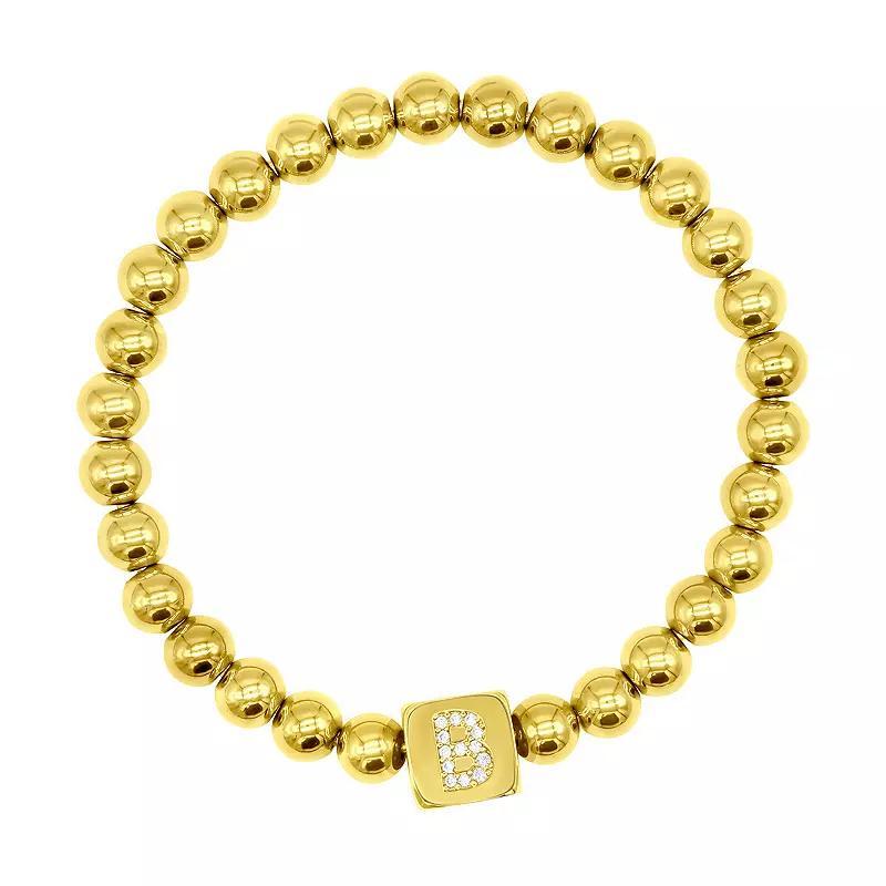 Adornia Gold Tone Initial Cubic Zirconia Cube & Bead Stretch Bracelet, Womens J Product Image