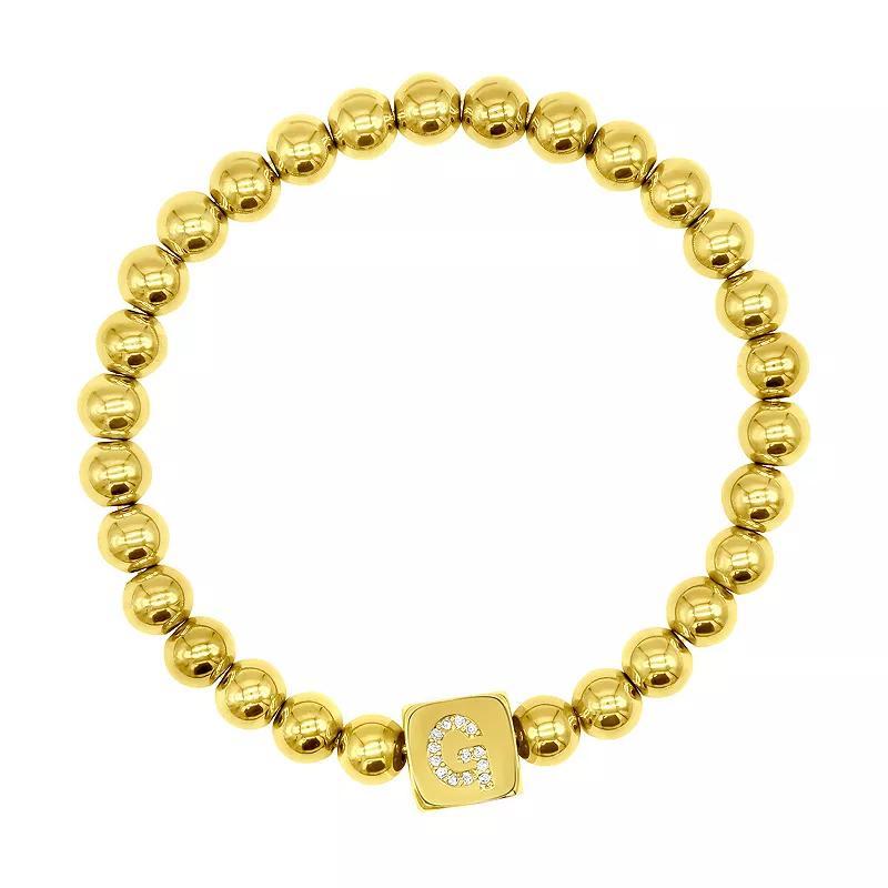 Adornia Gold Tone Initial Cubic Zirconia Cube & Bead Stretch Bracelet, Womens J Product Image