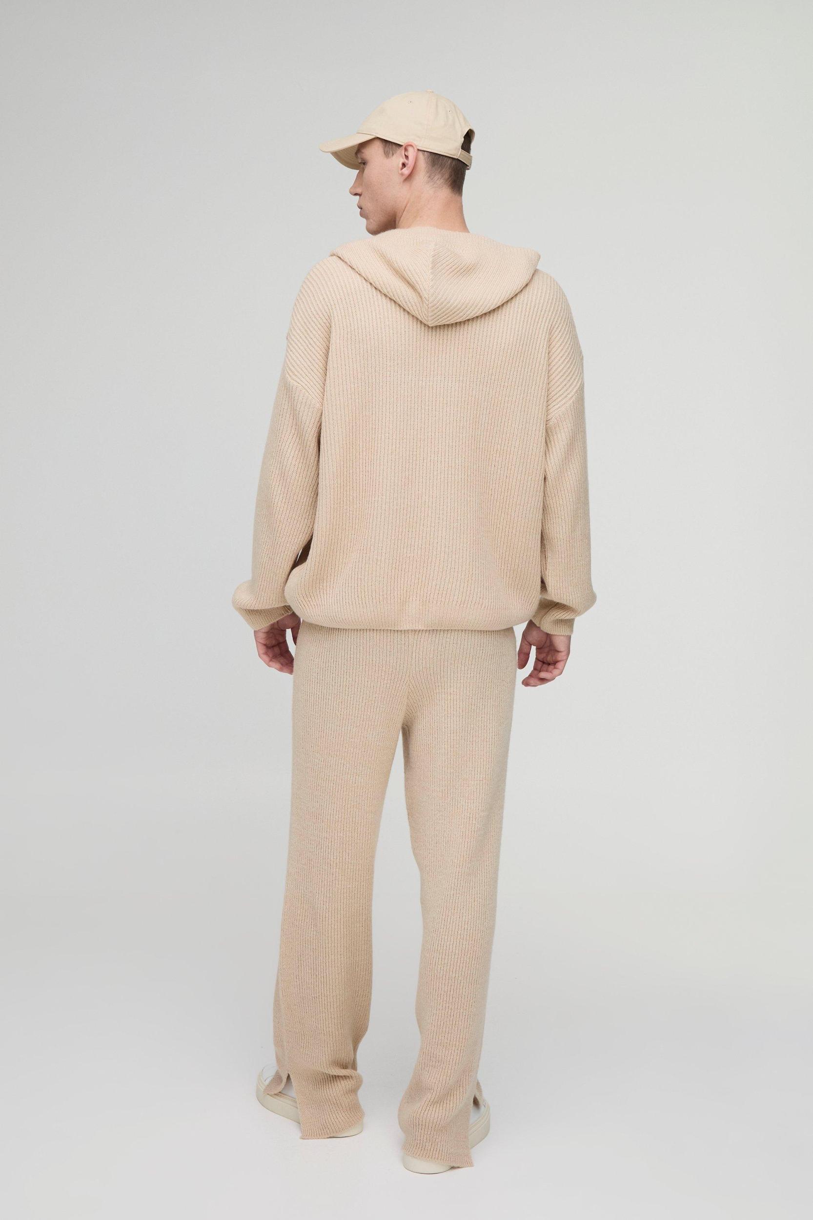 Oversized Boxy Brushed Rib Knitted Hoodie | boohooMAN USA Product Image