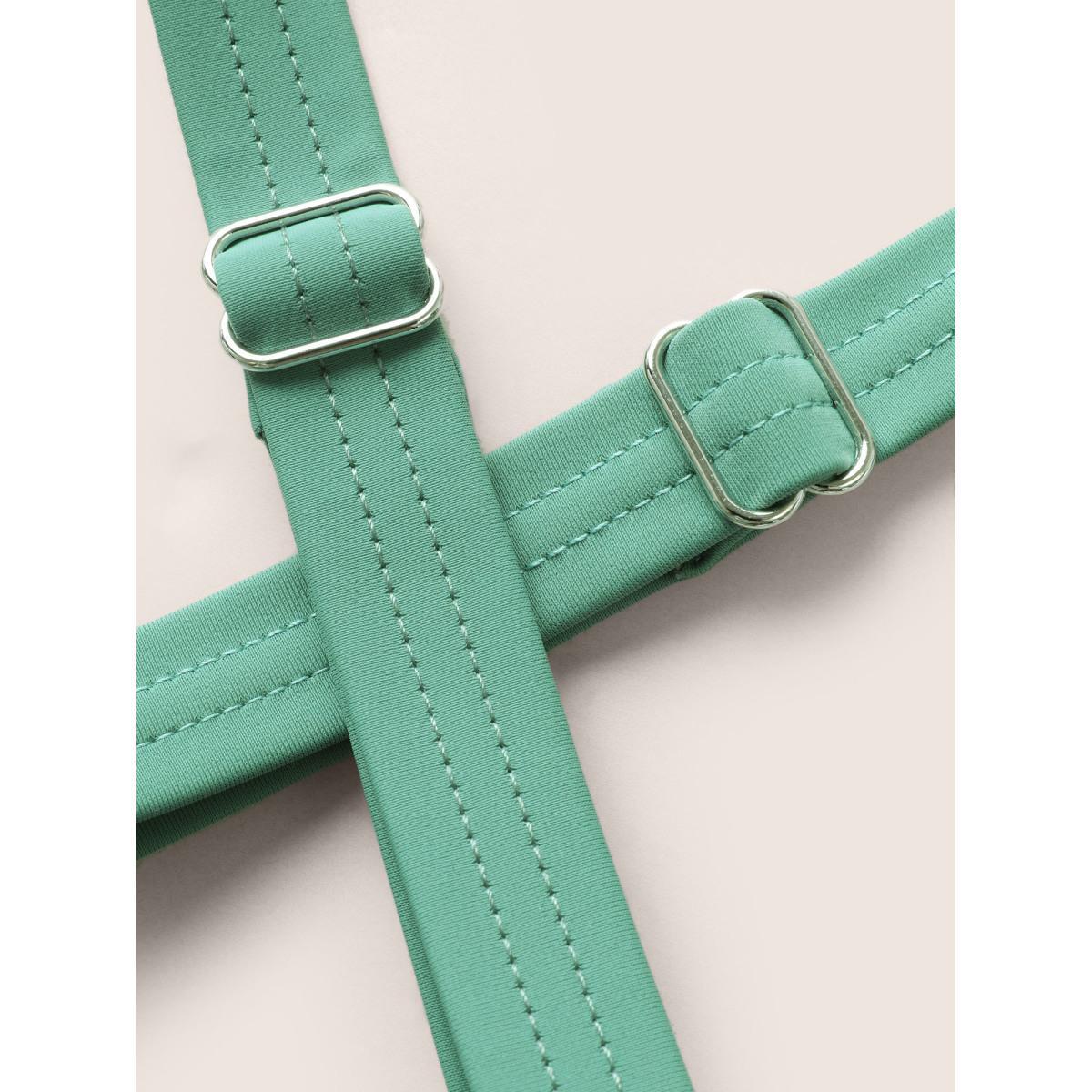 Plus Size Plain Knotted Gathered Slit Front Swim Top Women's Swimwear Palemauve Beach Gathered High stretch Bodycon Heart neckline Curve Swim Tops BloomChic 12/L Product Image