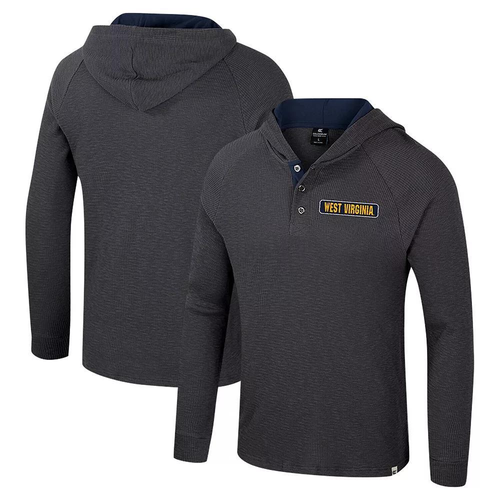 Men's Colosseum  Charcoal West Virginia Mountaineers Dujour Ralgan Long Sleeve Henley Hoodie T-Shirt, Size: Large Product Image