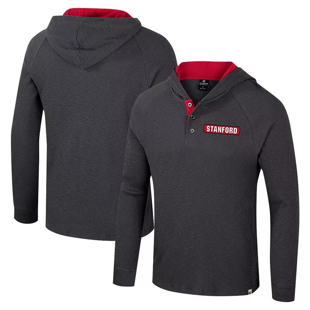Men's Colosseum  Charcoal Stanford Cardinal Dujour Ralgan Long Sleeve Henley Hoodie T-Shirt, Size: 2XL Product Image