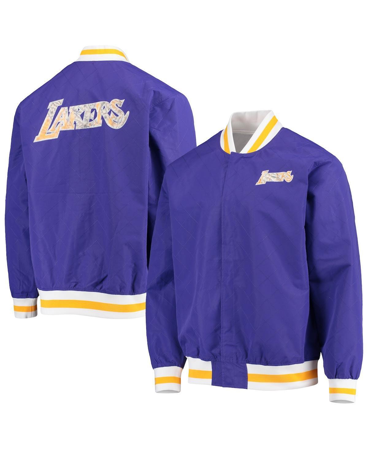 Men's Los Angeles Lakers Purple Mitchell & Ness Hardwood Classics 75th Anniversary Authentic Warmup Full-Snap Jacket, Size: 3XL Product Image