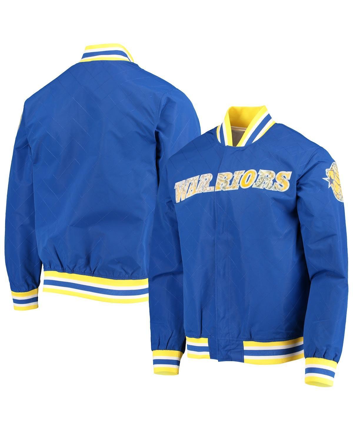 Men's Golden State Warriors Royal Mitchell & Ness Hardwood Classics 75th Anniversary Authentic Warmup Full-Snap Jacket, Size: Large, Blue Product Image