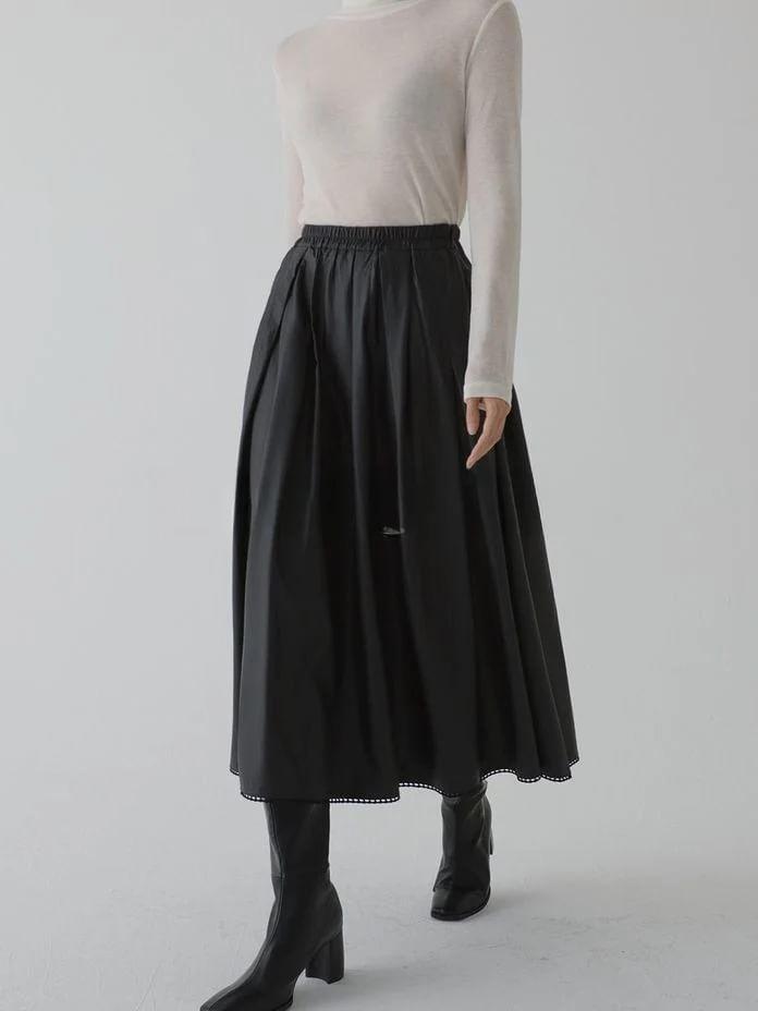 Elastic Waist Plain Midi A-Line Skirt Product Image