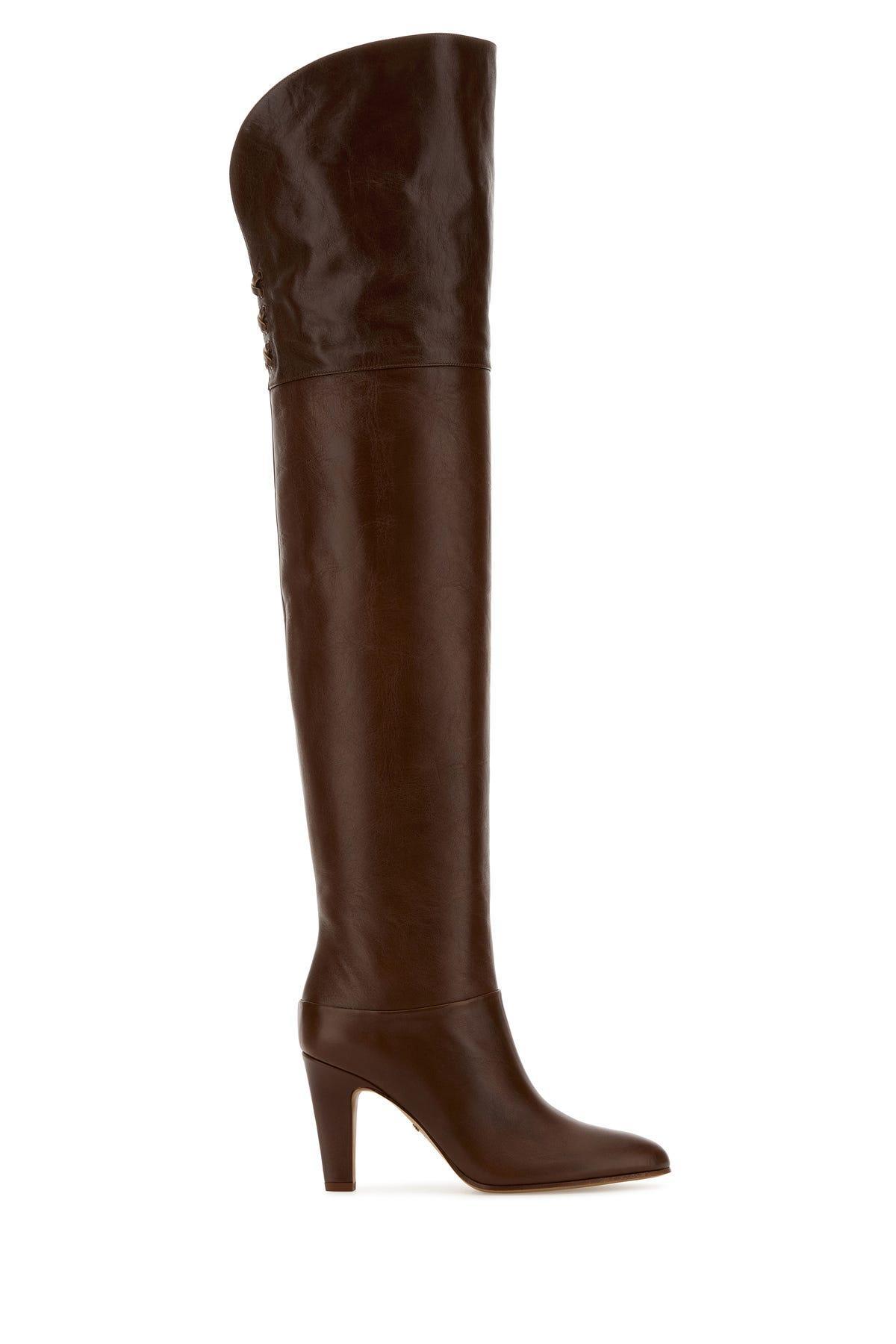 85mm Eve Leather Over-the-knee Boots In Sooty Brown Product Image