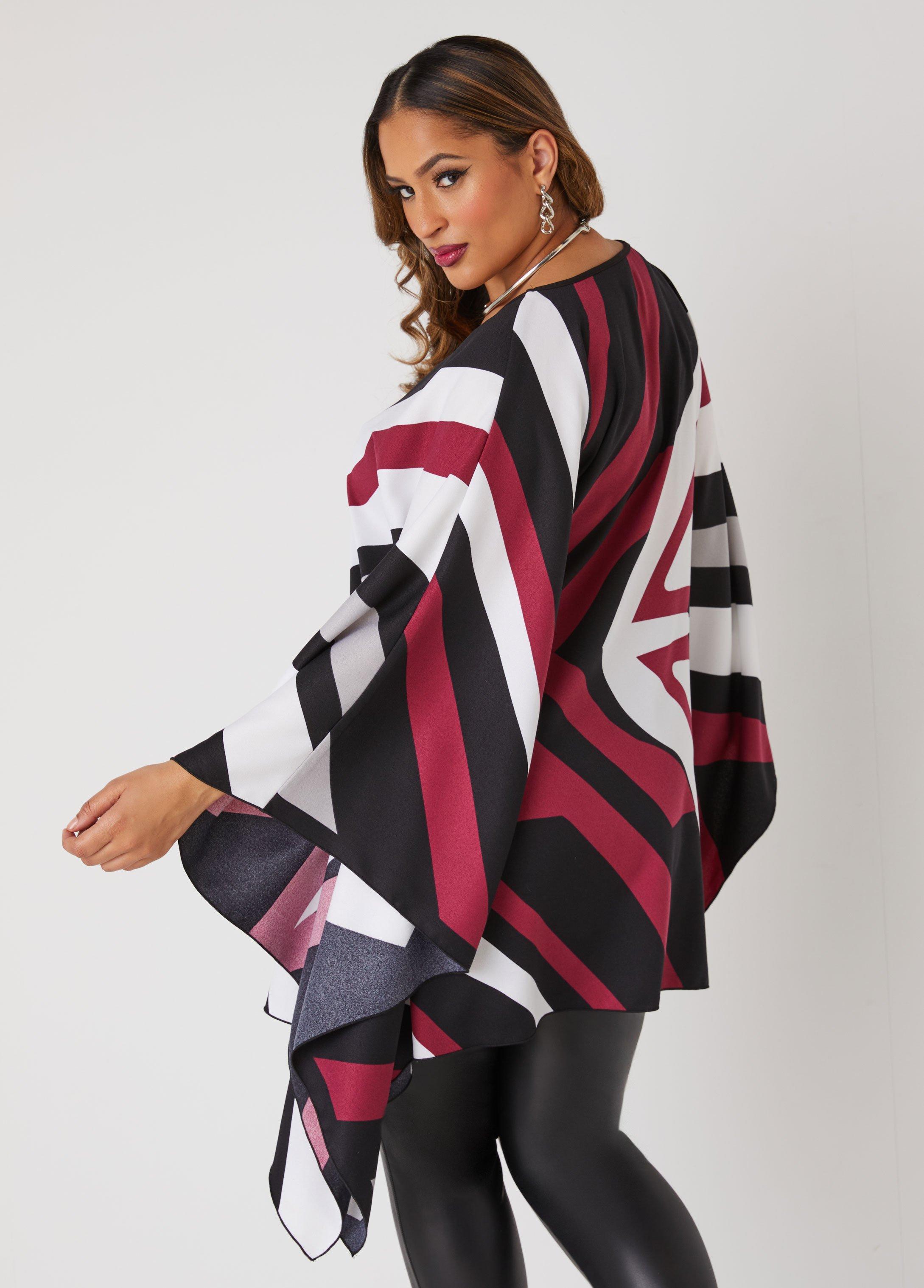 Printed V Neck Poncho Product Image