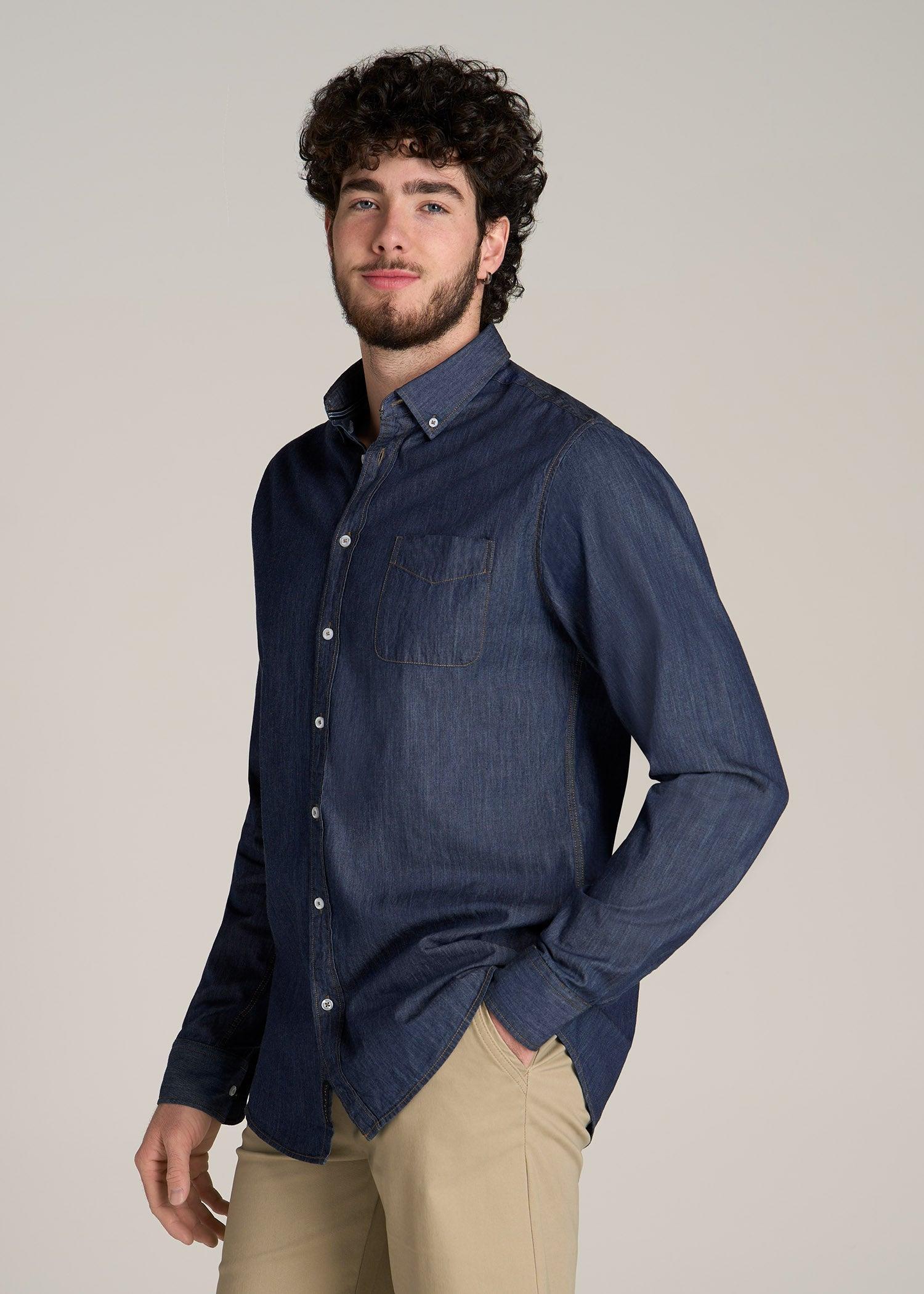 Chambray Button-Down Shirt for Tall Men in Dark Chambray Male Product Image