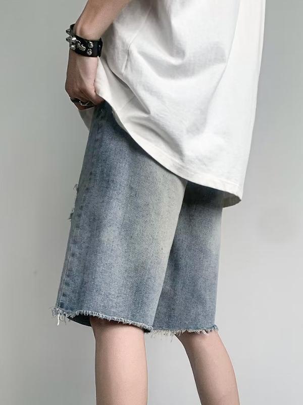 Men's Vintage Washed Ripped Denim Shorts Product Image