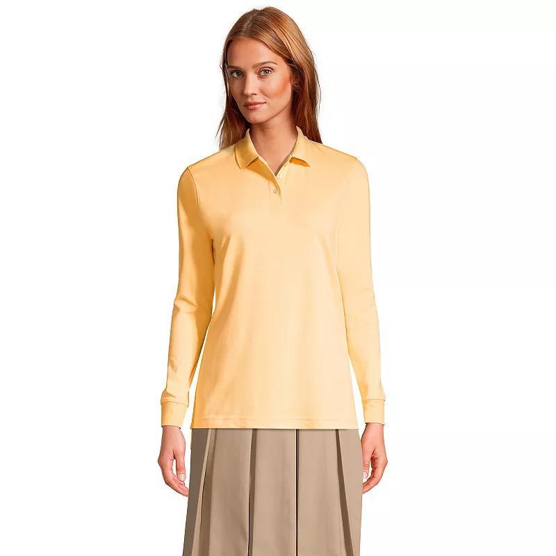 Women's Lands' End School Uniform Long Sleeve 3-Button Interlock Polo Shirt,  Product Image