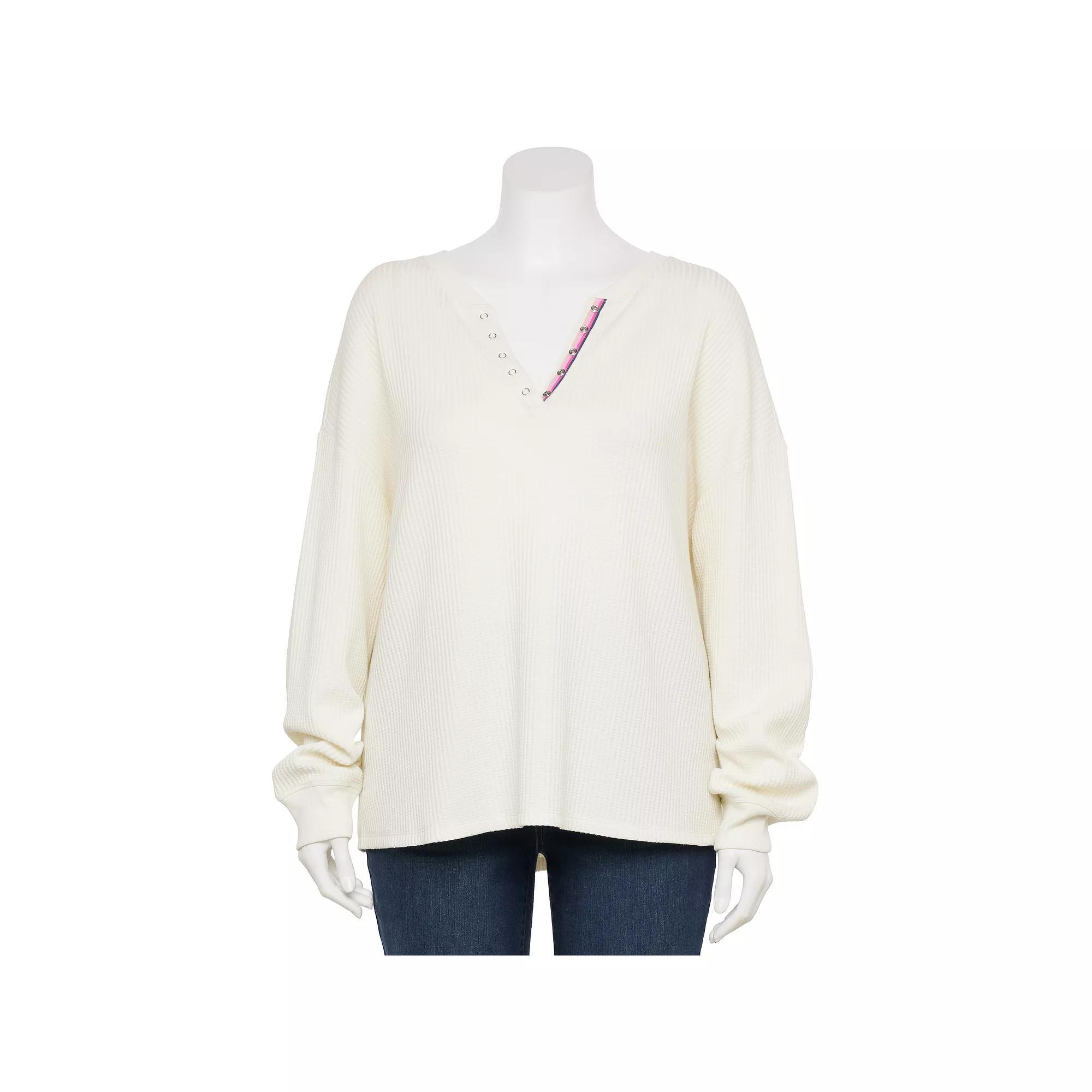 Plus Size Sonoma Goods For Life® Relaxed Waffle Knit Henley, Women's, Size: 1XL, Ivory Silk Product Image