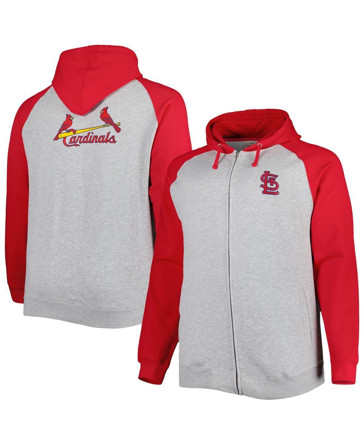 Mens Heather Gray/Red St. Louis Cardinals Big & Tall Raglan Hoodie Full-Zip Sweatshirt Product Image