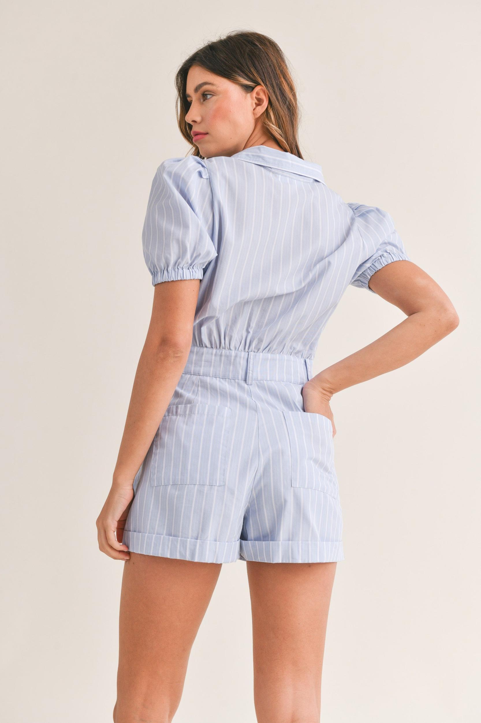 Striped Cute Collared Romper Product Image