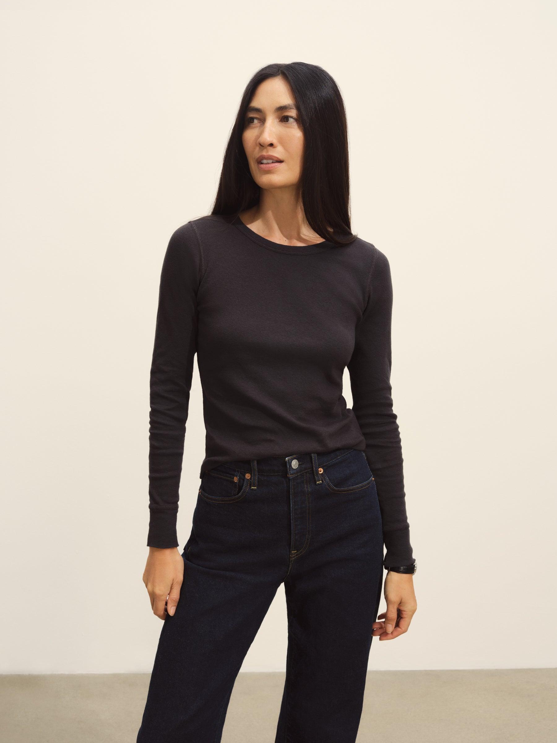 Soft Black Heirloom Rib L/S Crew Product Image