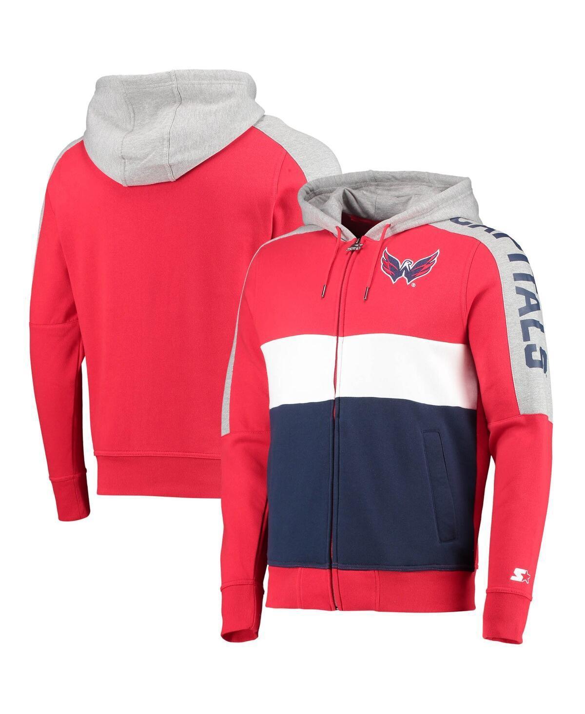 Men's Starter Red/Navy Washington Capitals Playoffs Color Block Full-Zip Hoodie, Size: 2XL Product Image