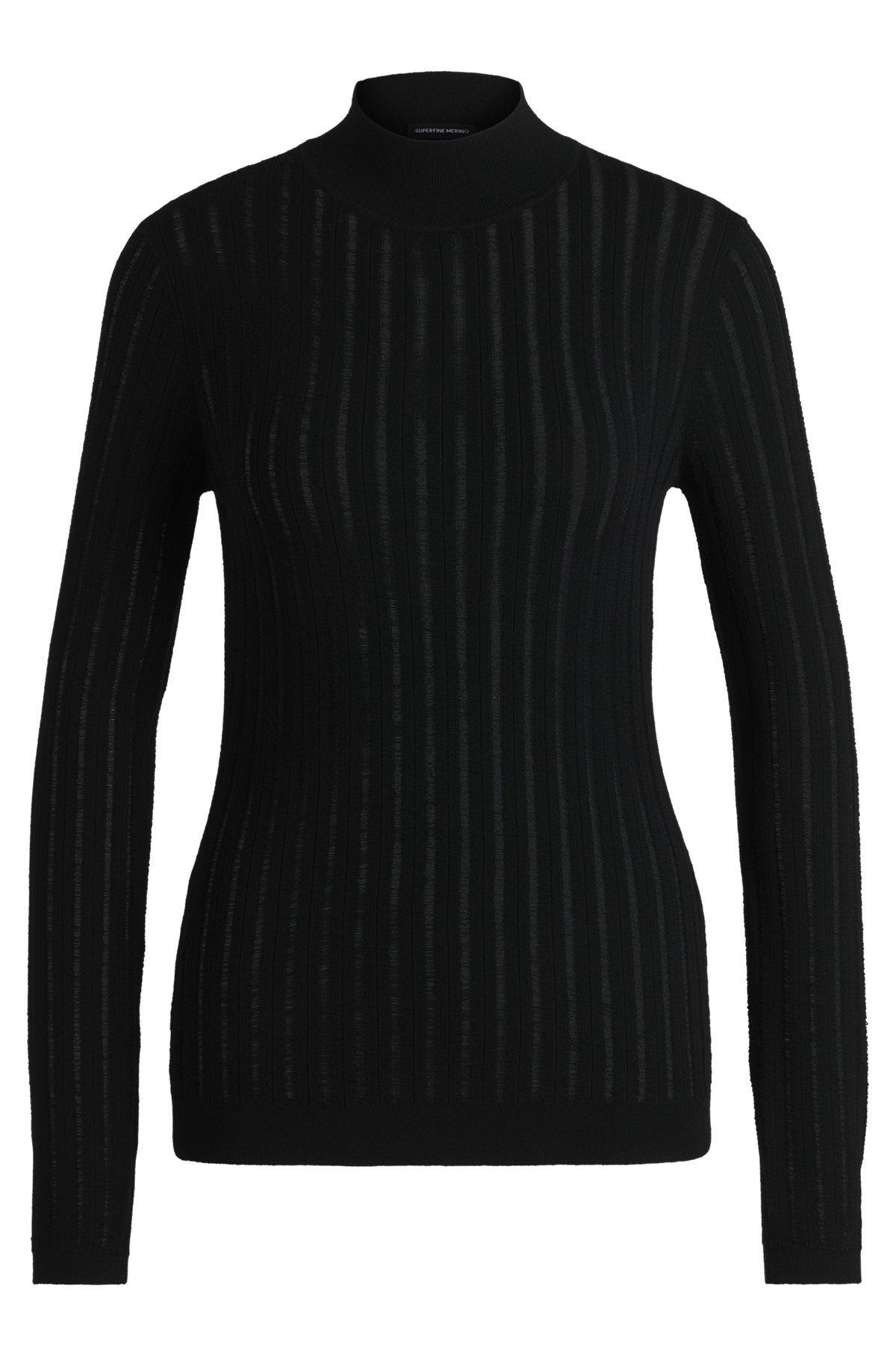 BOSS - Wool sweater with structured stripes - Black Product Image