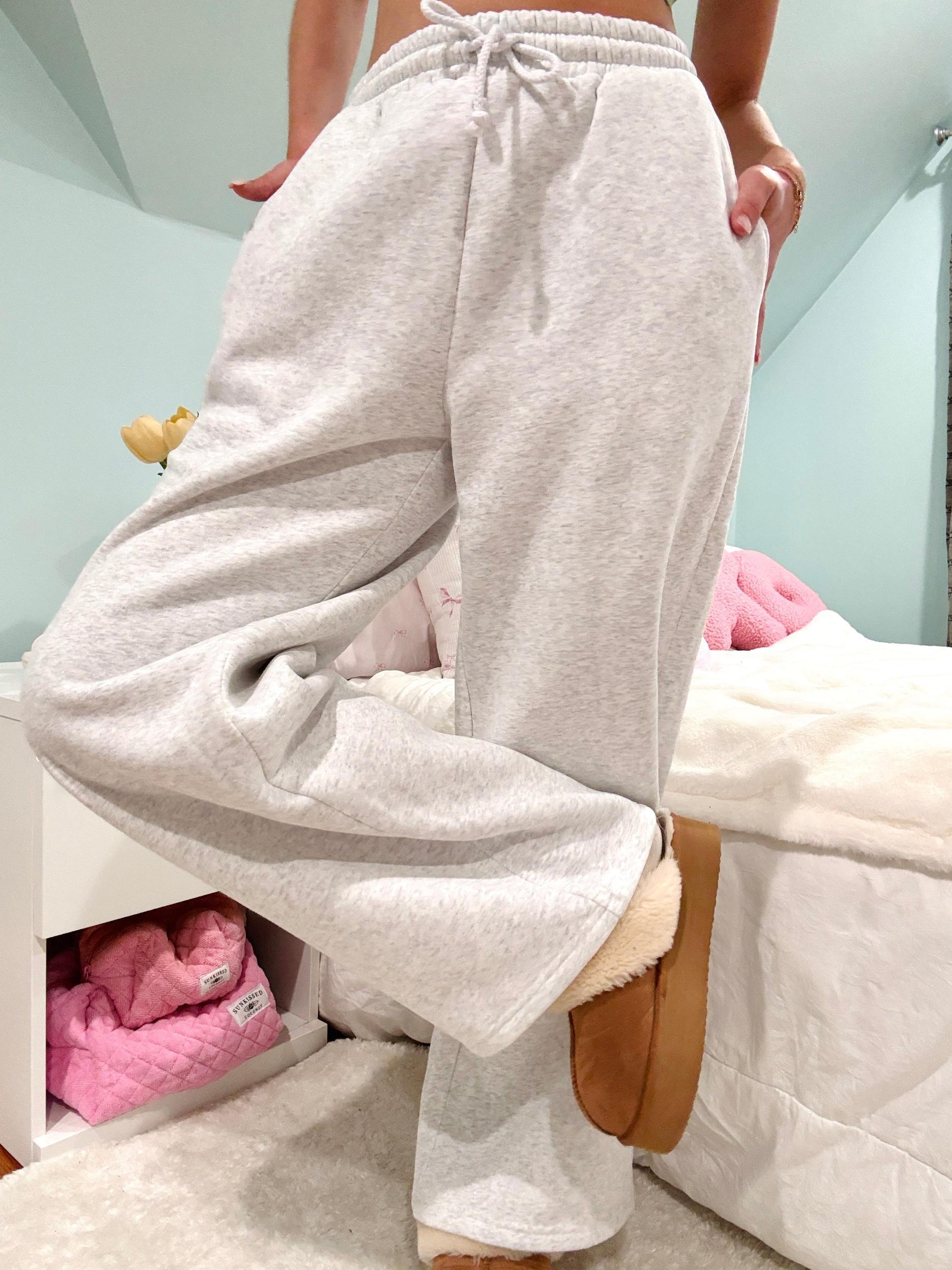 Pearl Grey Basic Blank Flare Sweatpants Product Image