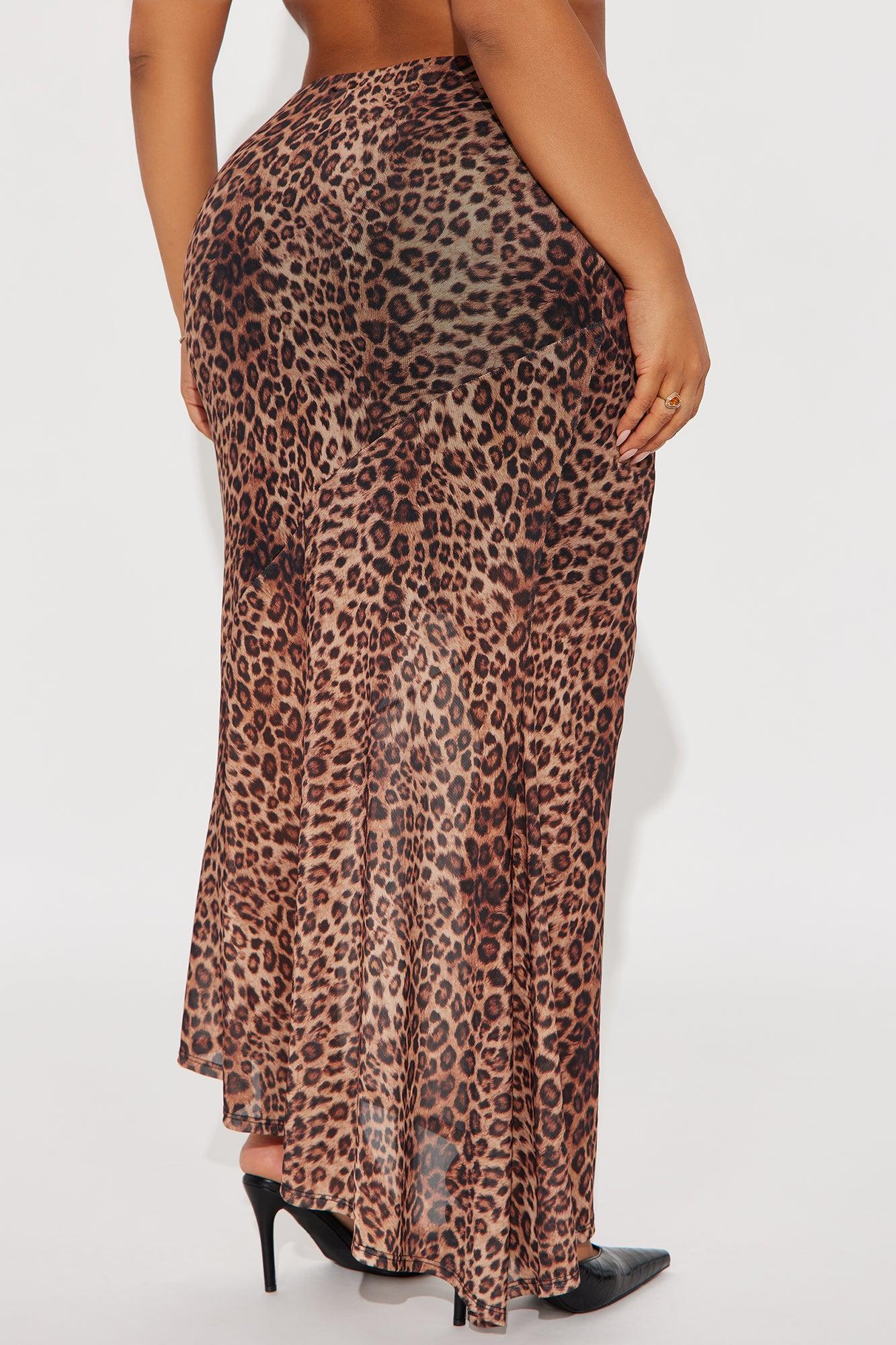 Eliza Asymmetrical Leopard Mesh Maxi Skirt - Leopard Female Product Image
