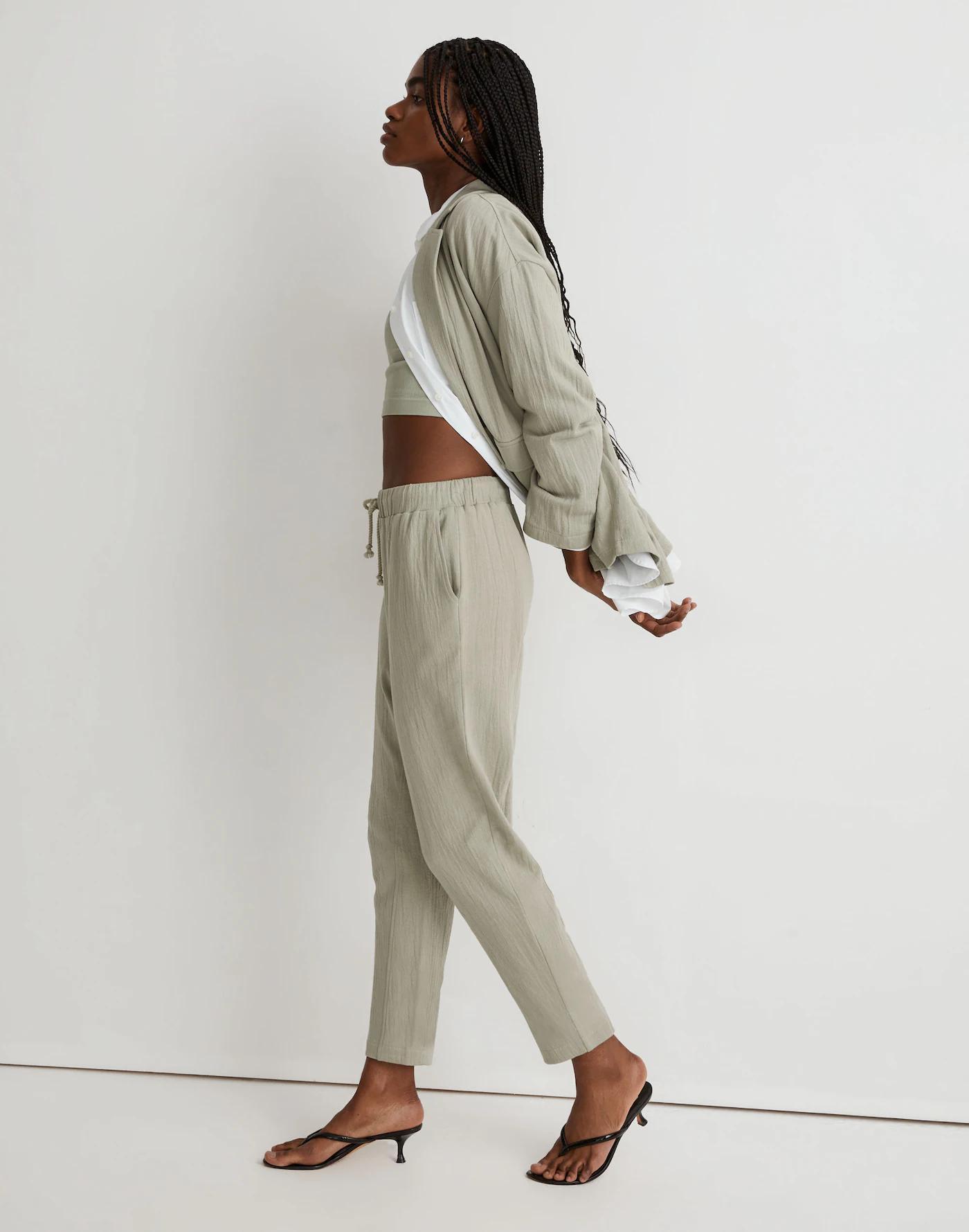 Rumpled Terry Pull-On Tapered Pants Product Image