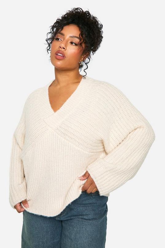 Plus Chunky Rib V Neck Wide Sleeve Jumper Product Image