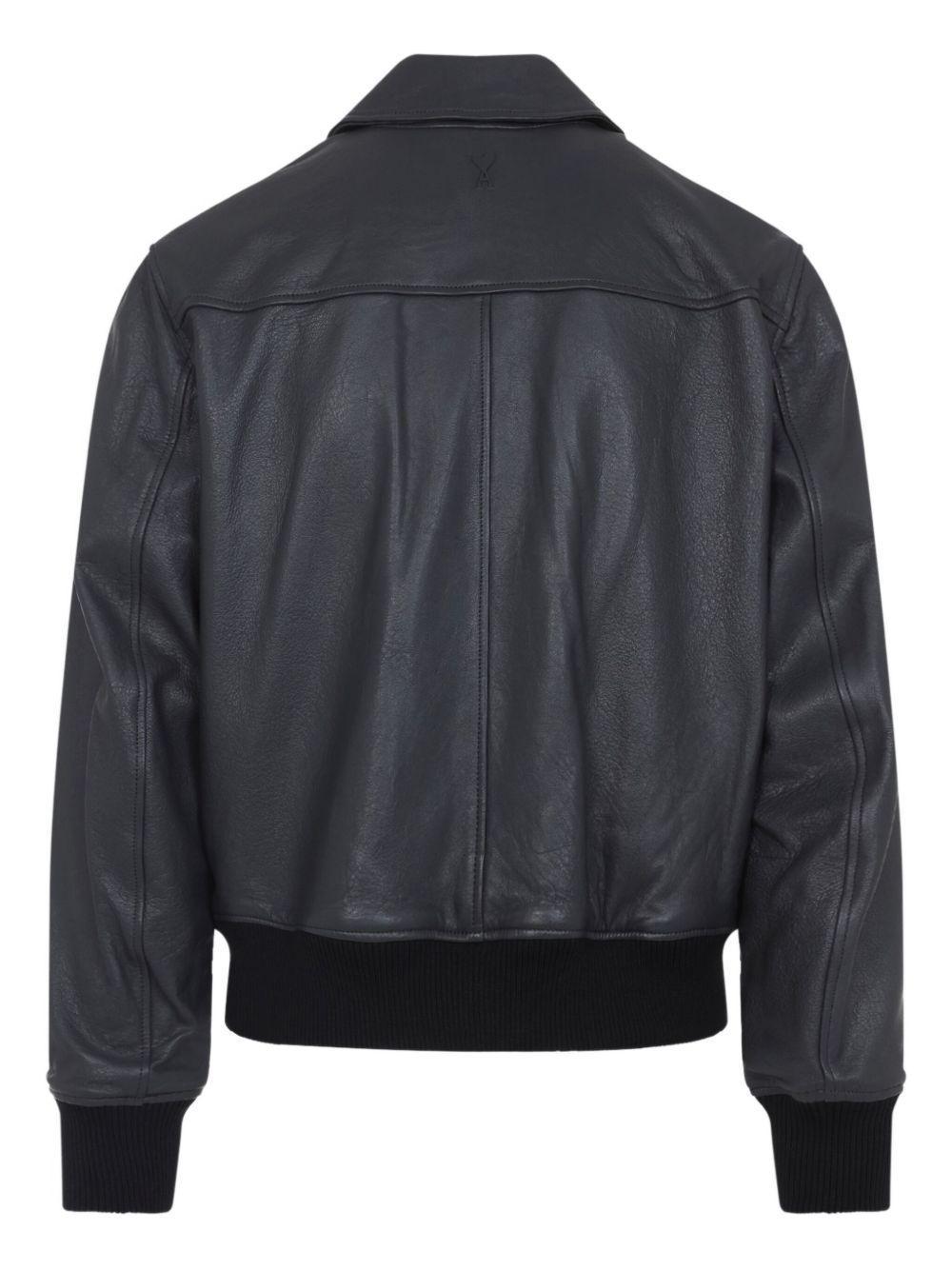 zip-front leather jacket Product Image