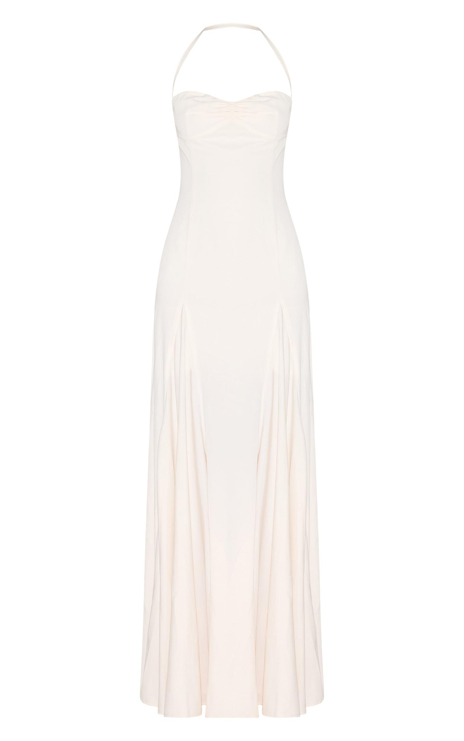 Cream Woven Halterneck Ruched Bust Detail Maxi Dress Product Image