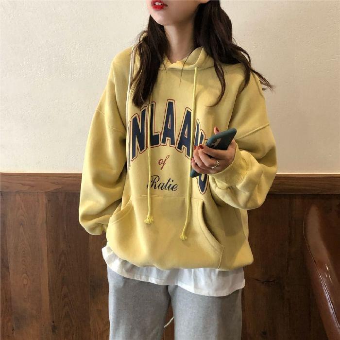 Long Sleeve Lettering Print Loose-Fit Hooded Pullover Product Image