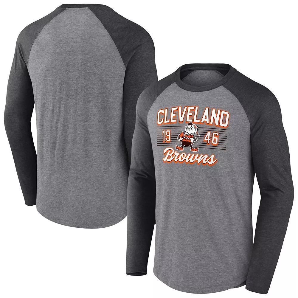 Men's Fanatics  Heather Gray/Heather Charcoal Carolina Panthers Weekend Casual Raglan Tri-Blend Long Sleeve T-Shirt, Size: 3XL, Grey Product Image