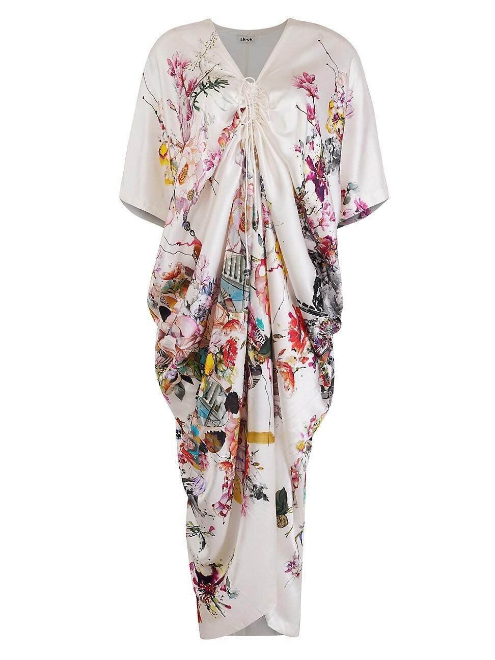 Womens Floral Silk Drawstring Caftan Product Image