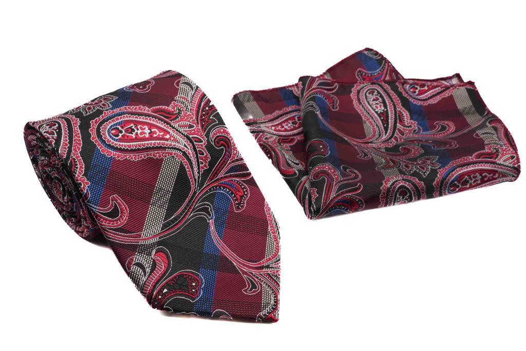 Wine Paisley Pattern Men's Classic Tie and Pocket Square Set Product Image