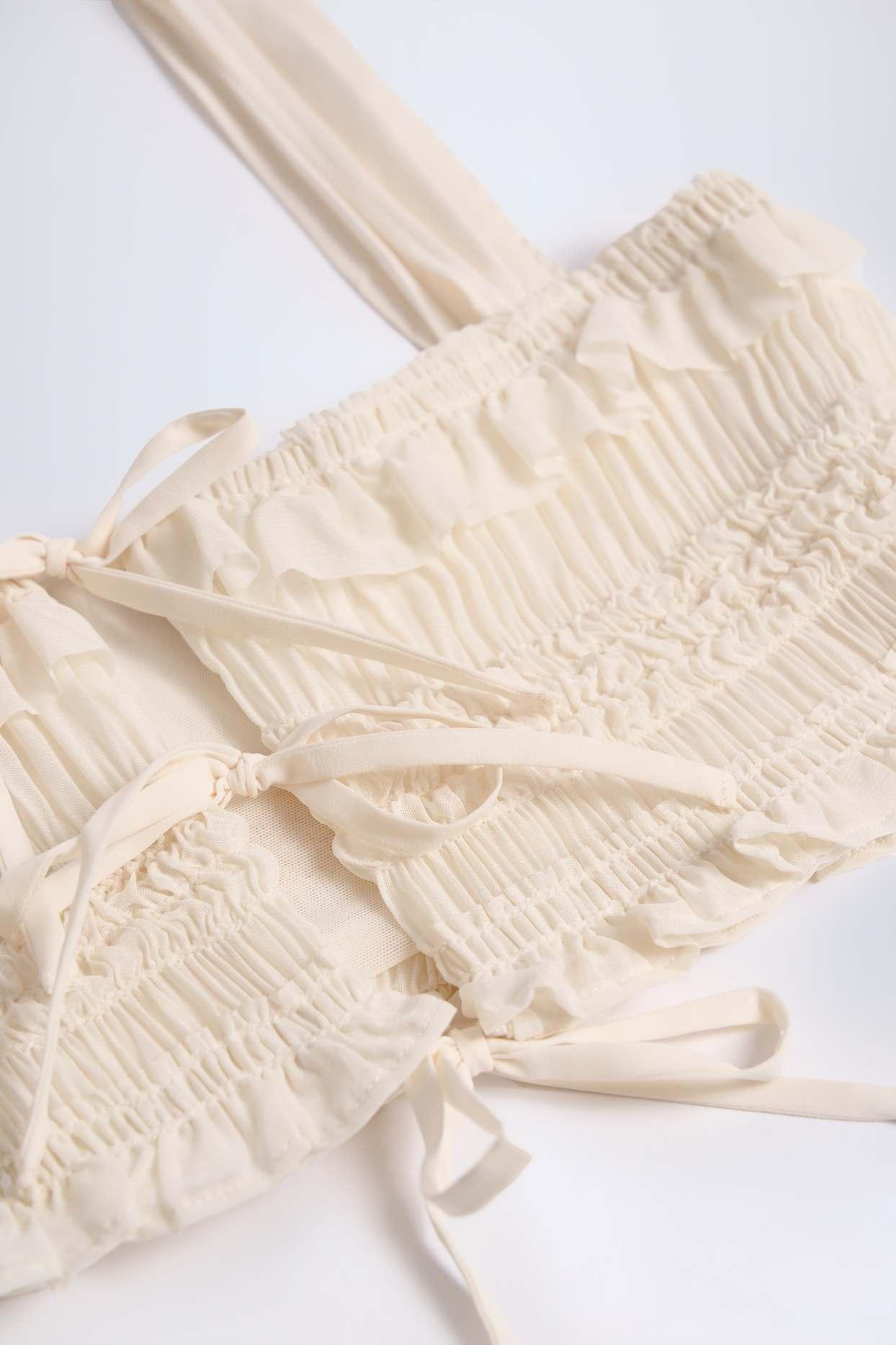 Ruffled Tie-Front Crop Top in Ivory Product Image