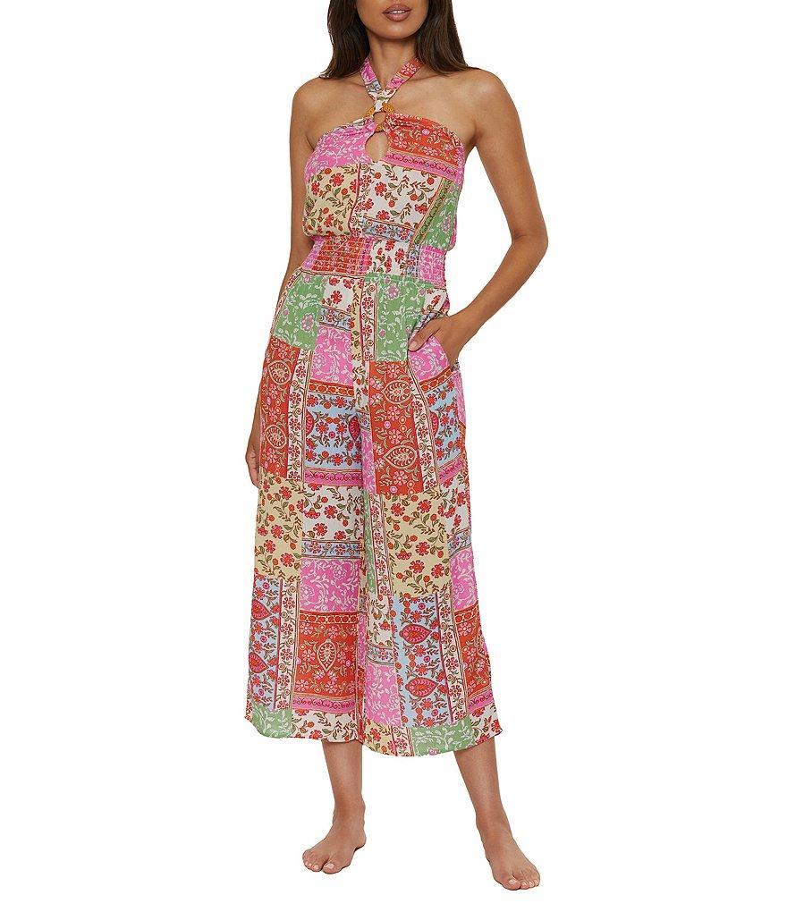 Lucky Brand Seville Color Block Printed Halter Neck Cropped Jumpsuit Product Image