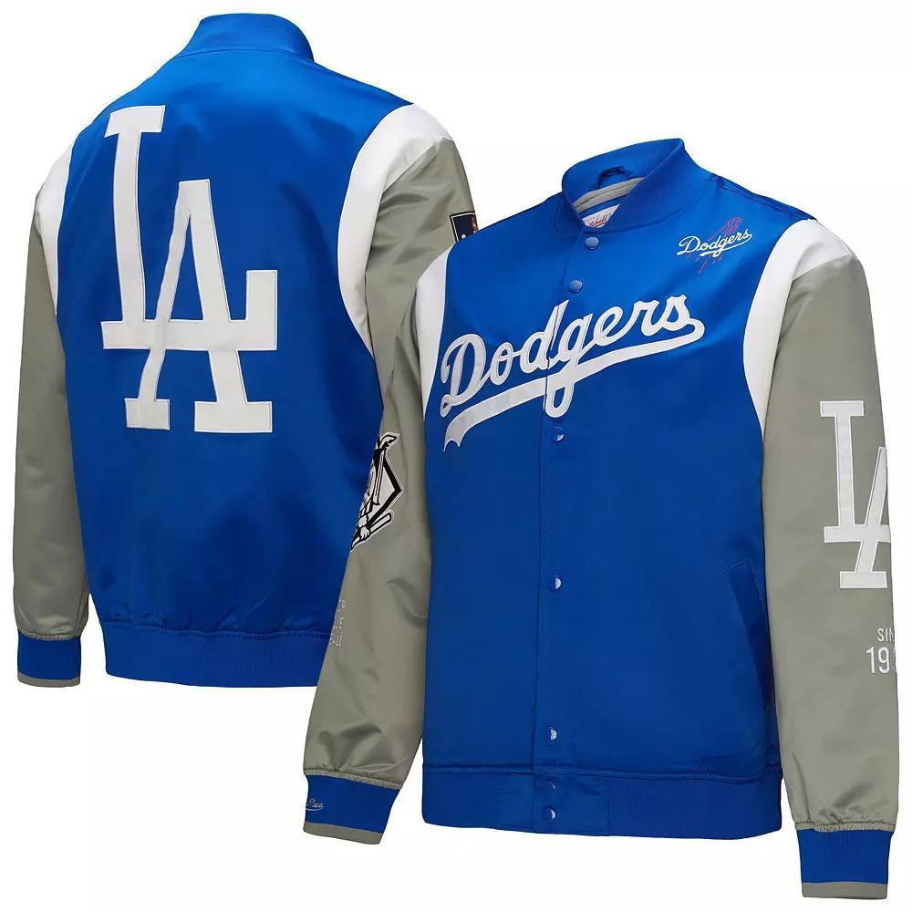 Men's Mitchell & Ness Royal/Gray Los Angeles Dodgers Cooperstown Collection Team Origins Satin Full-Snap Jacket, Size: Large, Blue Product Image