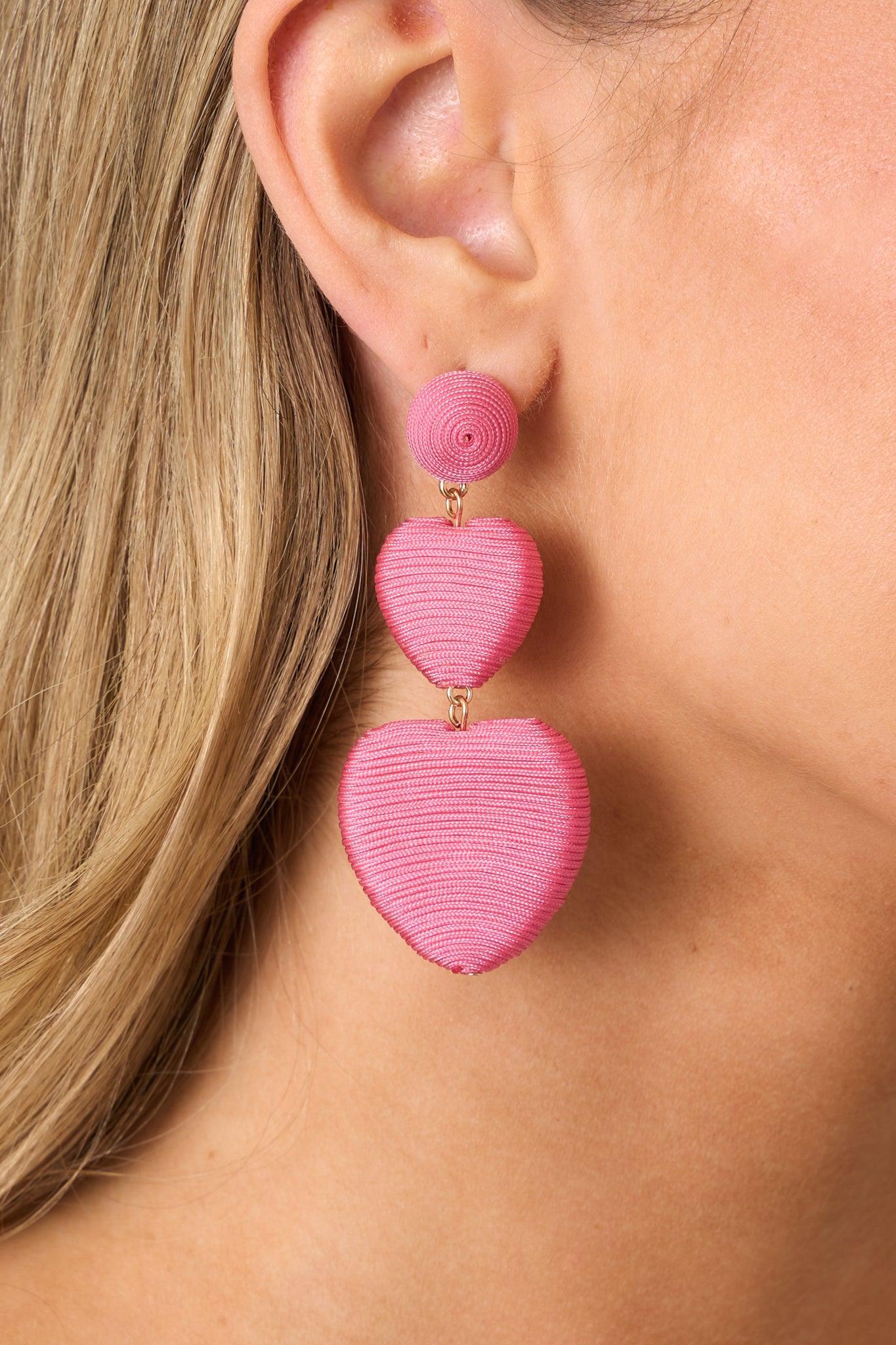 Keep It For Me Pink Heart Drop Earrings Product Image