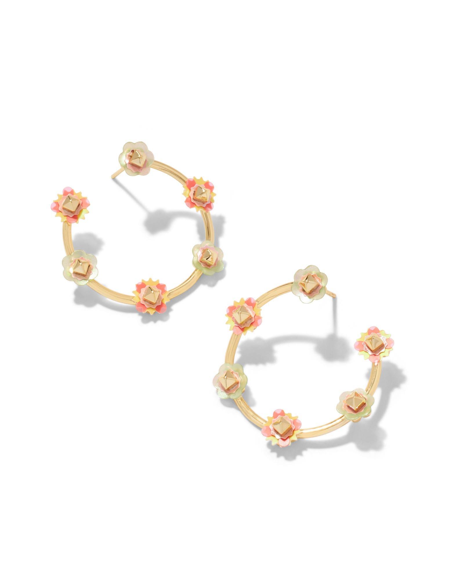 Deliah Gold Open Frame Hoops in Pink Mix Product Image