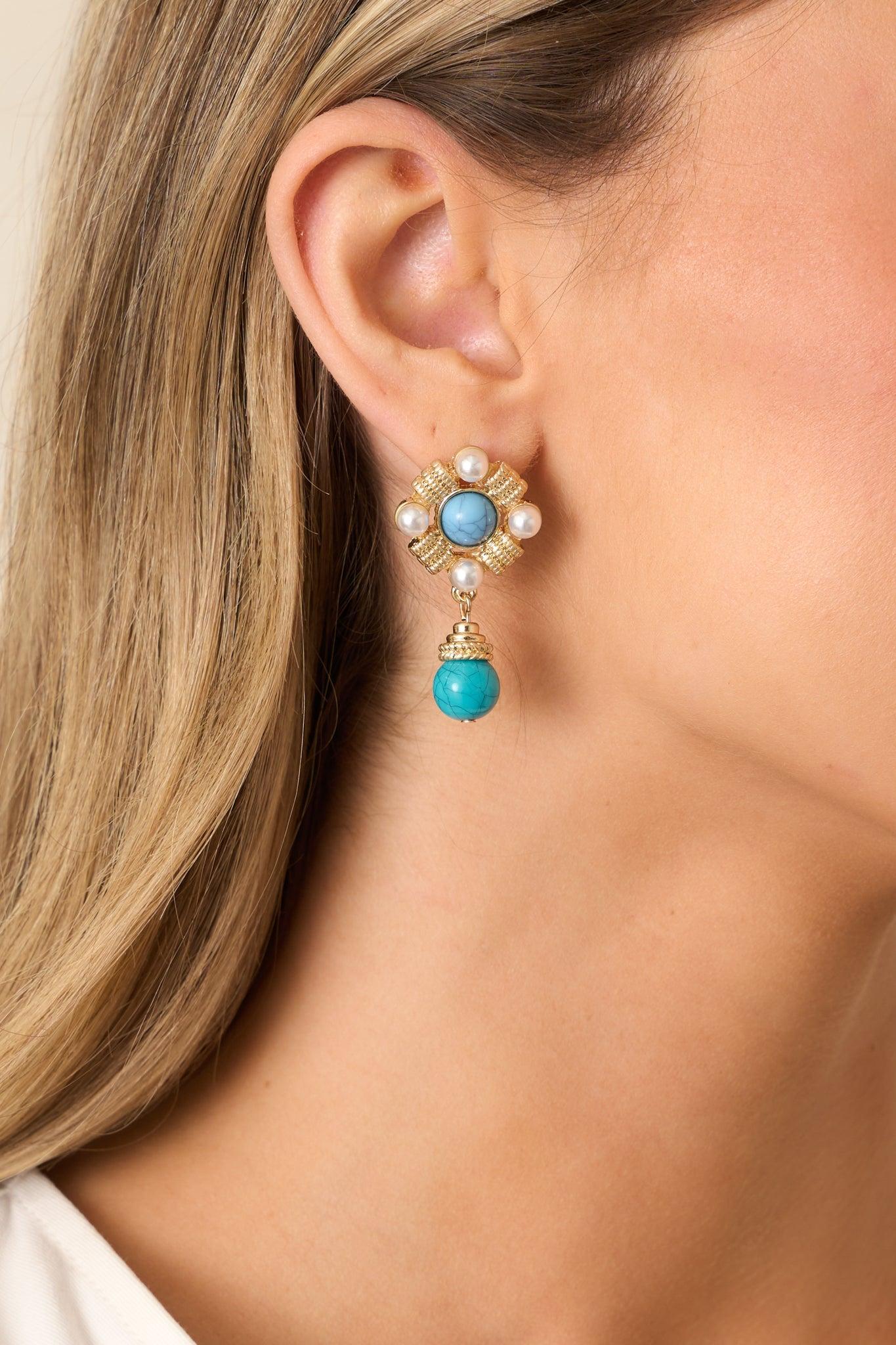 Calming Breeze Gold & Turquoise Drop Earrings Product Image